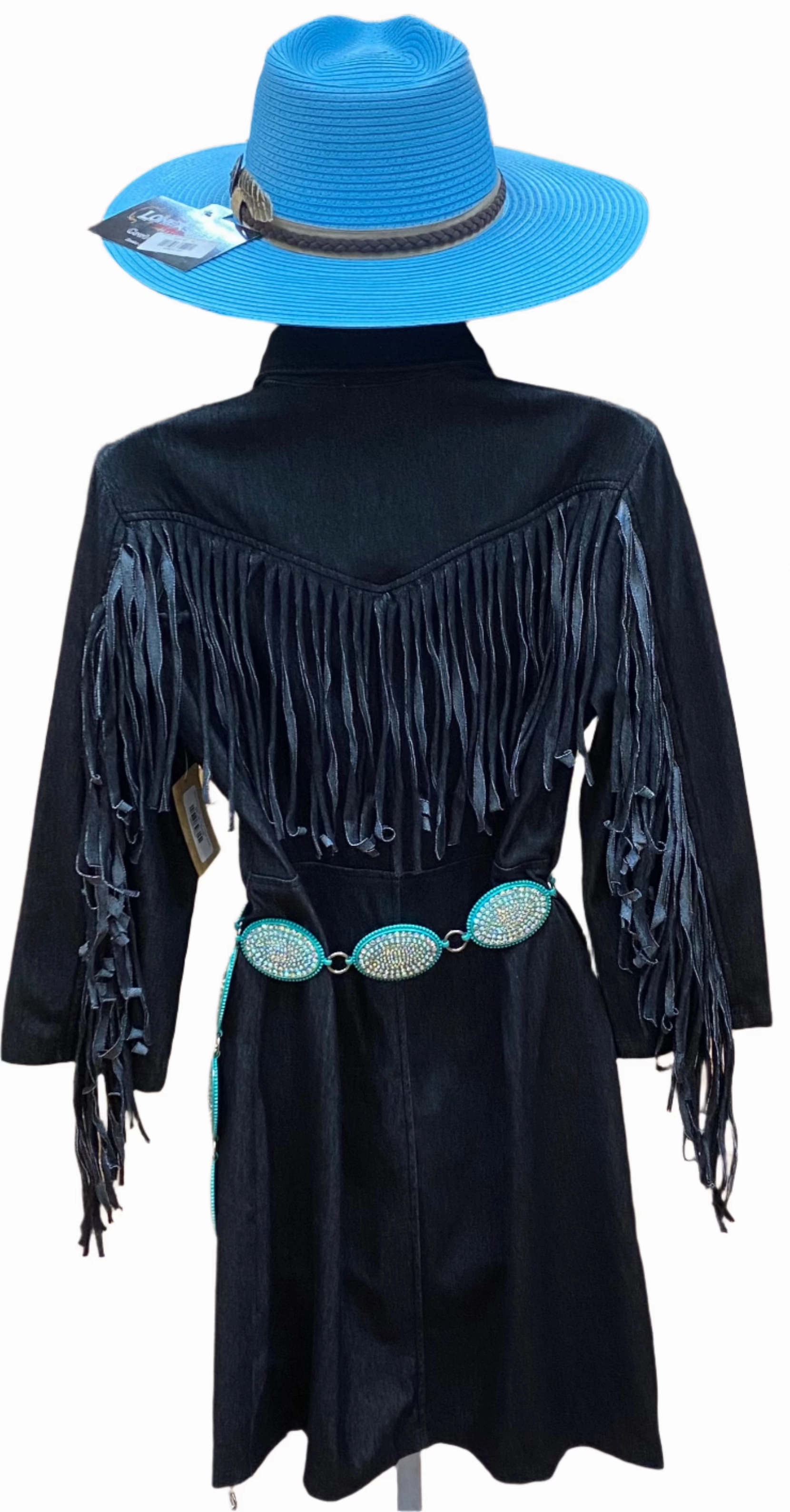 Black Denim Knit Dress w/ Fringe Details Smart and Sleek Quick Layer