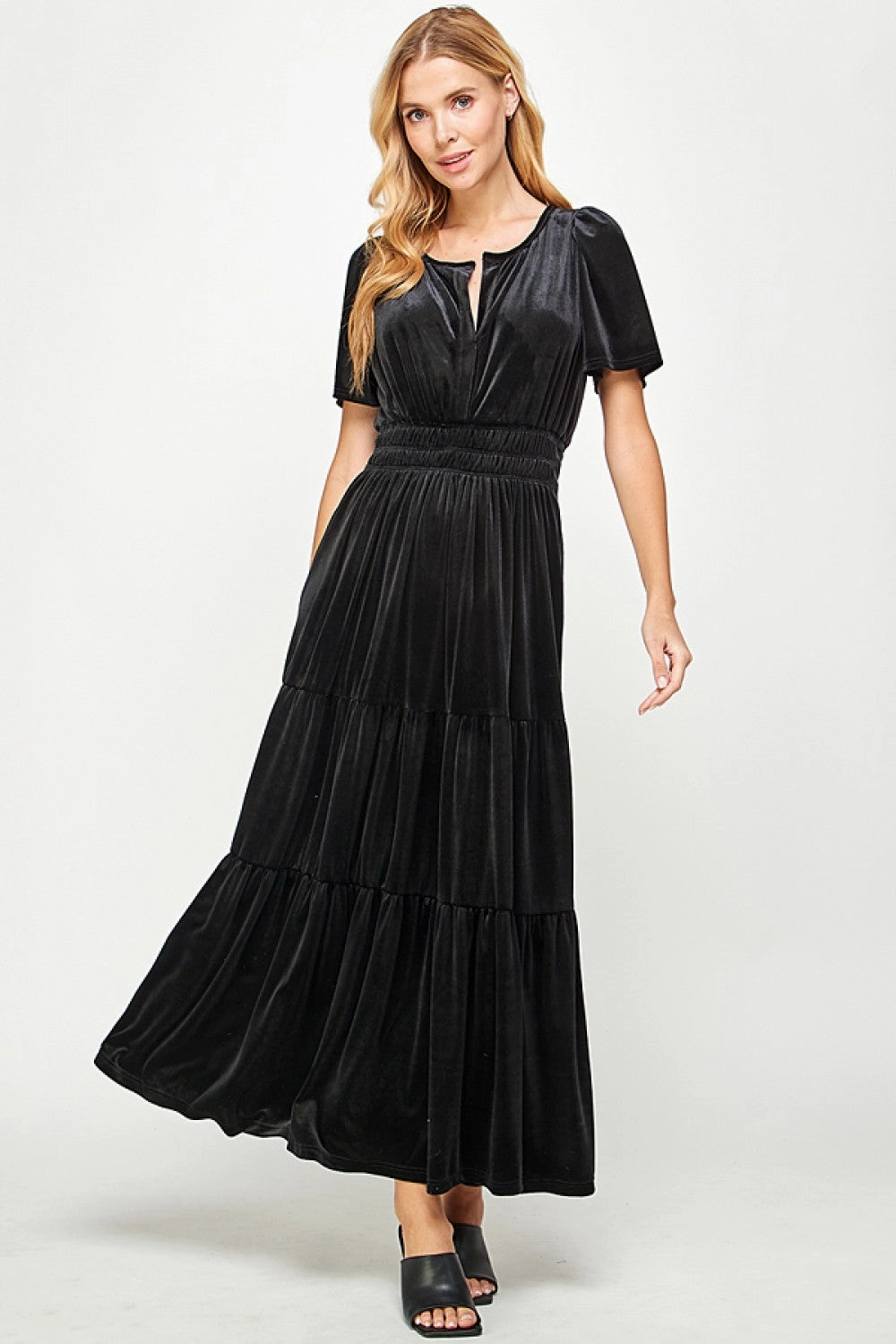 Black Velvet Tiered Midi Dress Dream Look