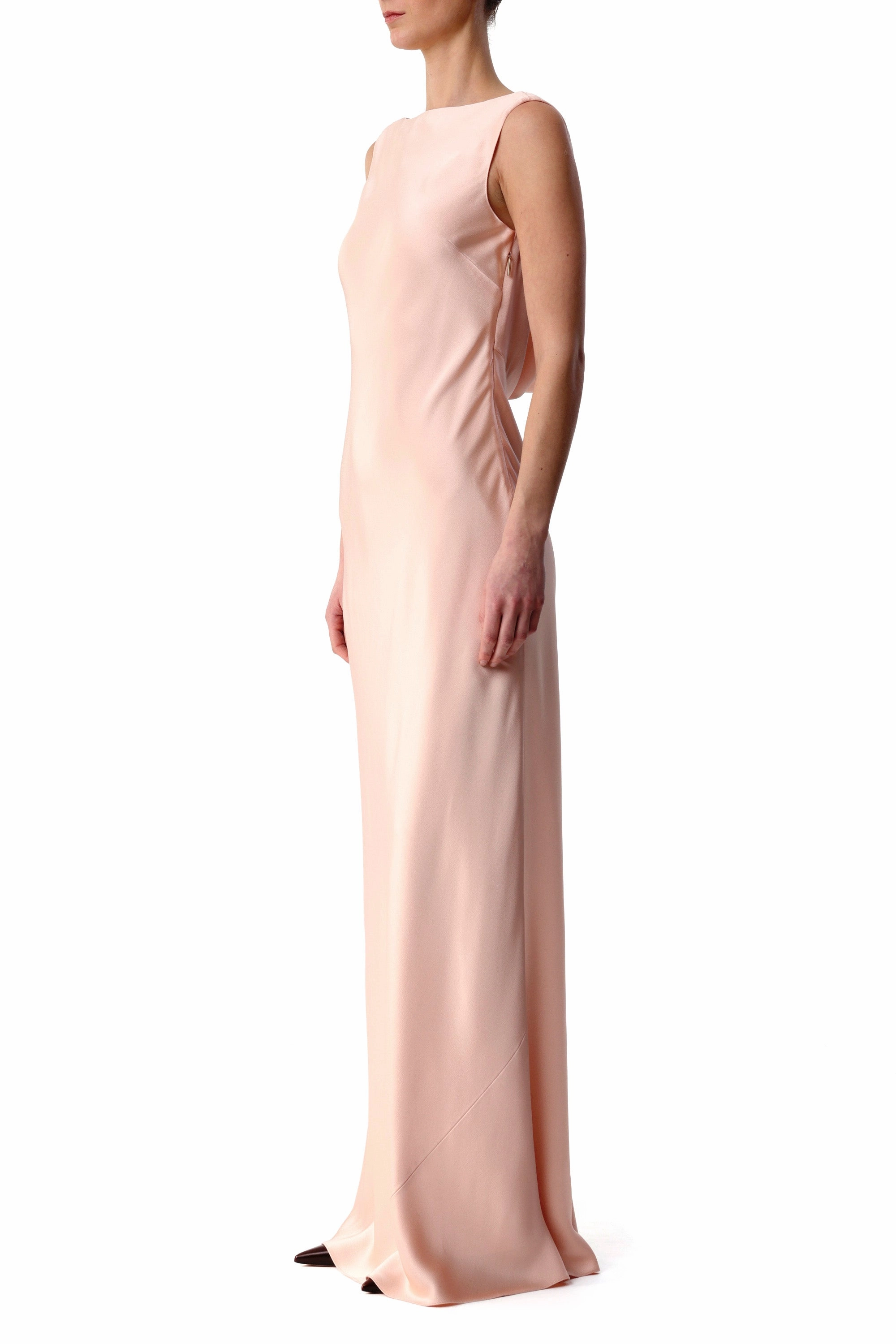 BOAT NECK CREPE BACK SATIN GOWN WITH LOW BACK Light Mood