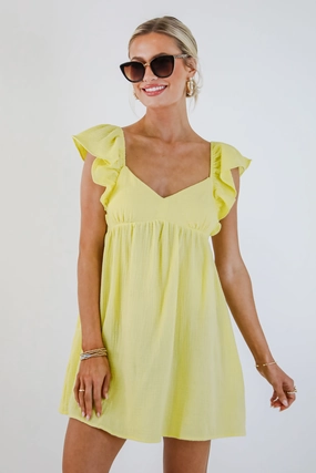 Chill Detail FINAL SALE - Social Hour Lemon Linen Babydoll Mini Dress