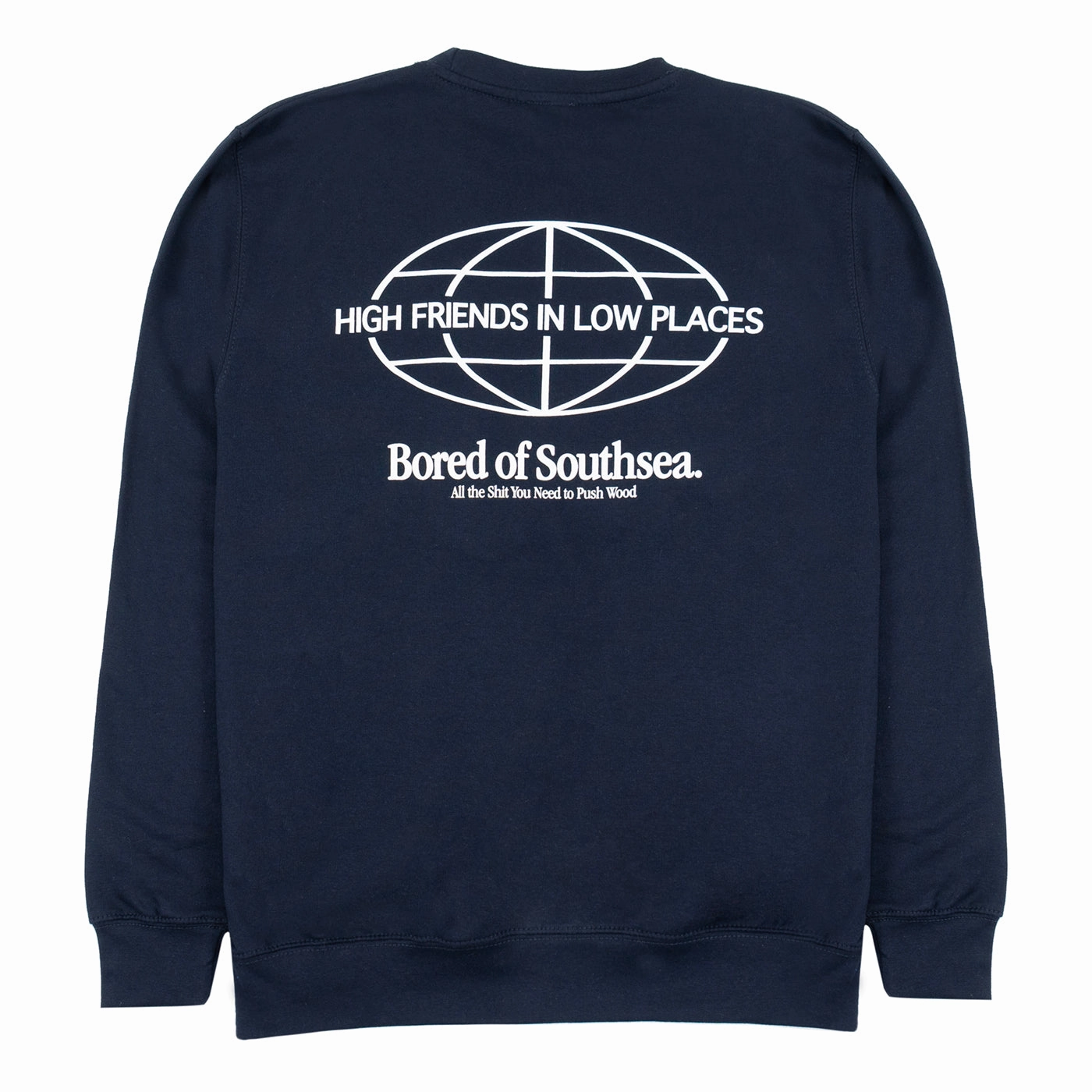 Bored of Southsea High Friends Sweatshirt - Navy patch accents product bag functionality