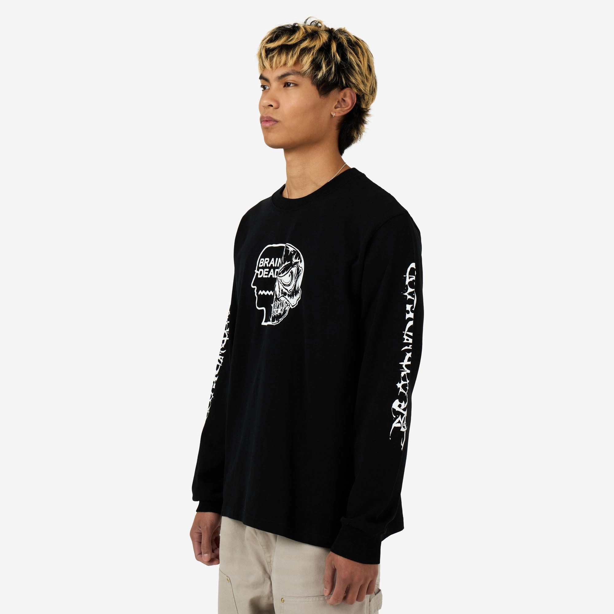 Brain Dead Skull Mech Long Sleeve Black animal hem