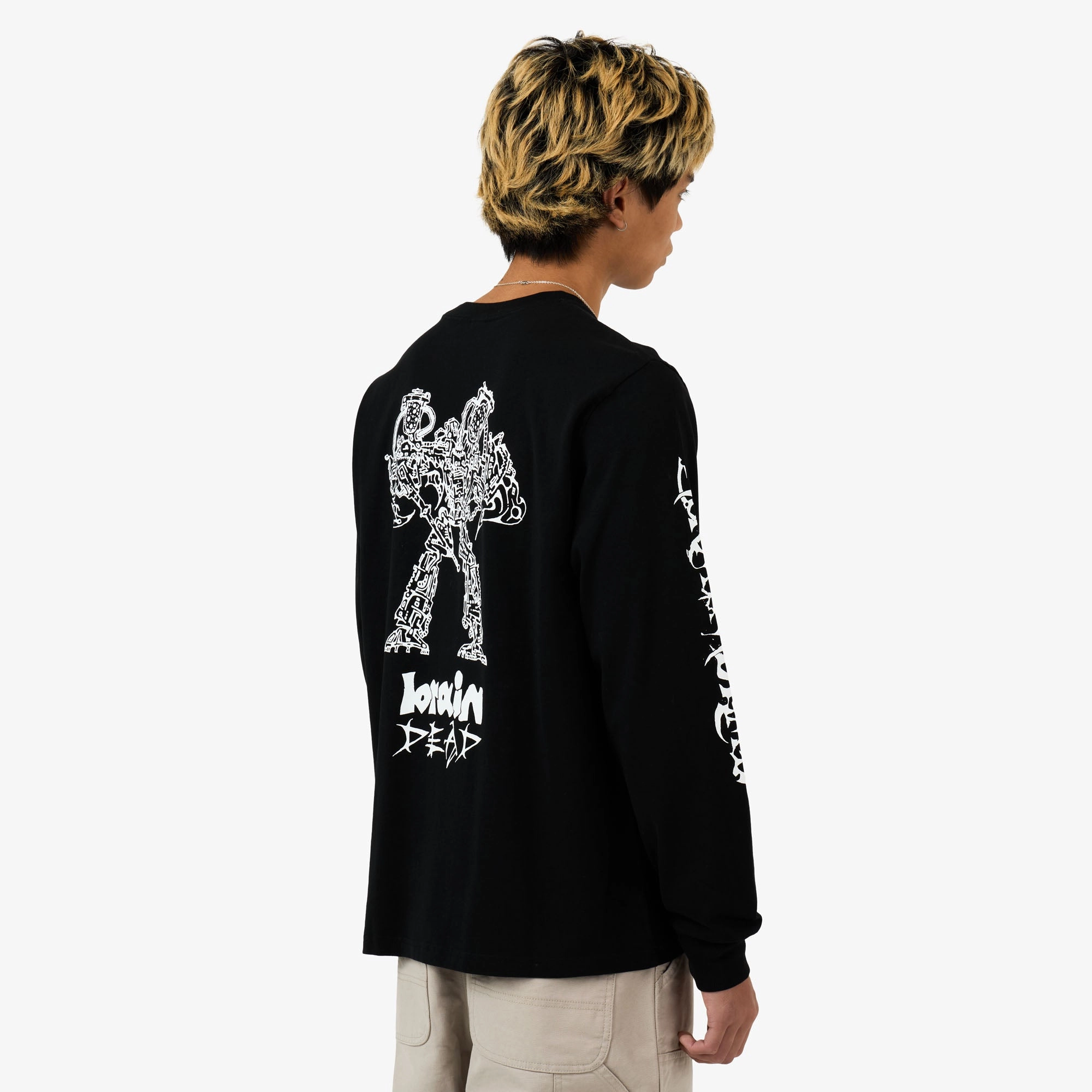 straight-leg pants silhouette Brain Dead Skull Mech Long Sleeve Black