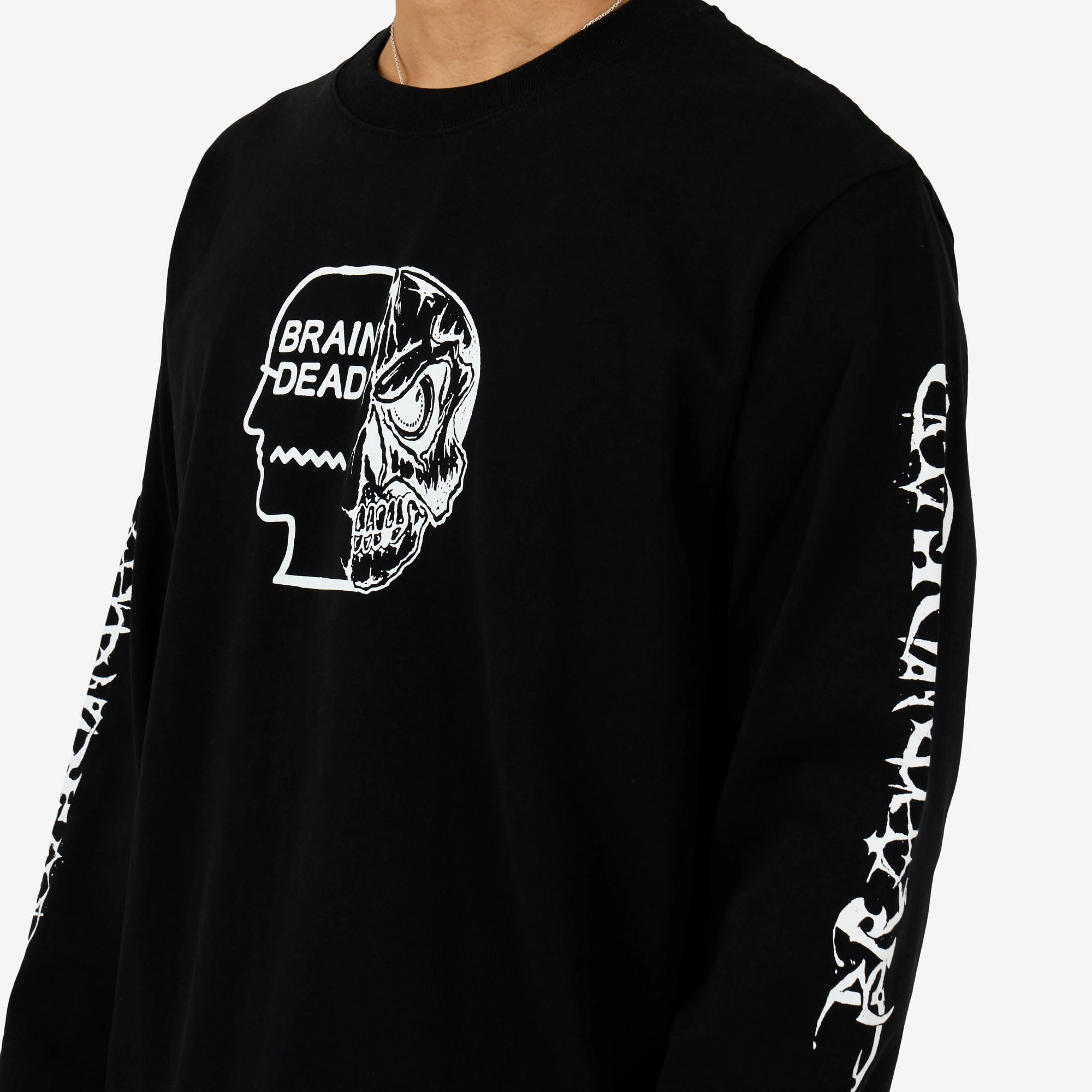 Brain Dead Skull Mech Long Sleeve Black hoodie silhouette