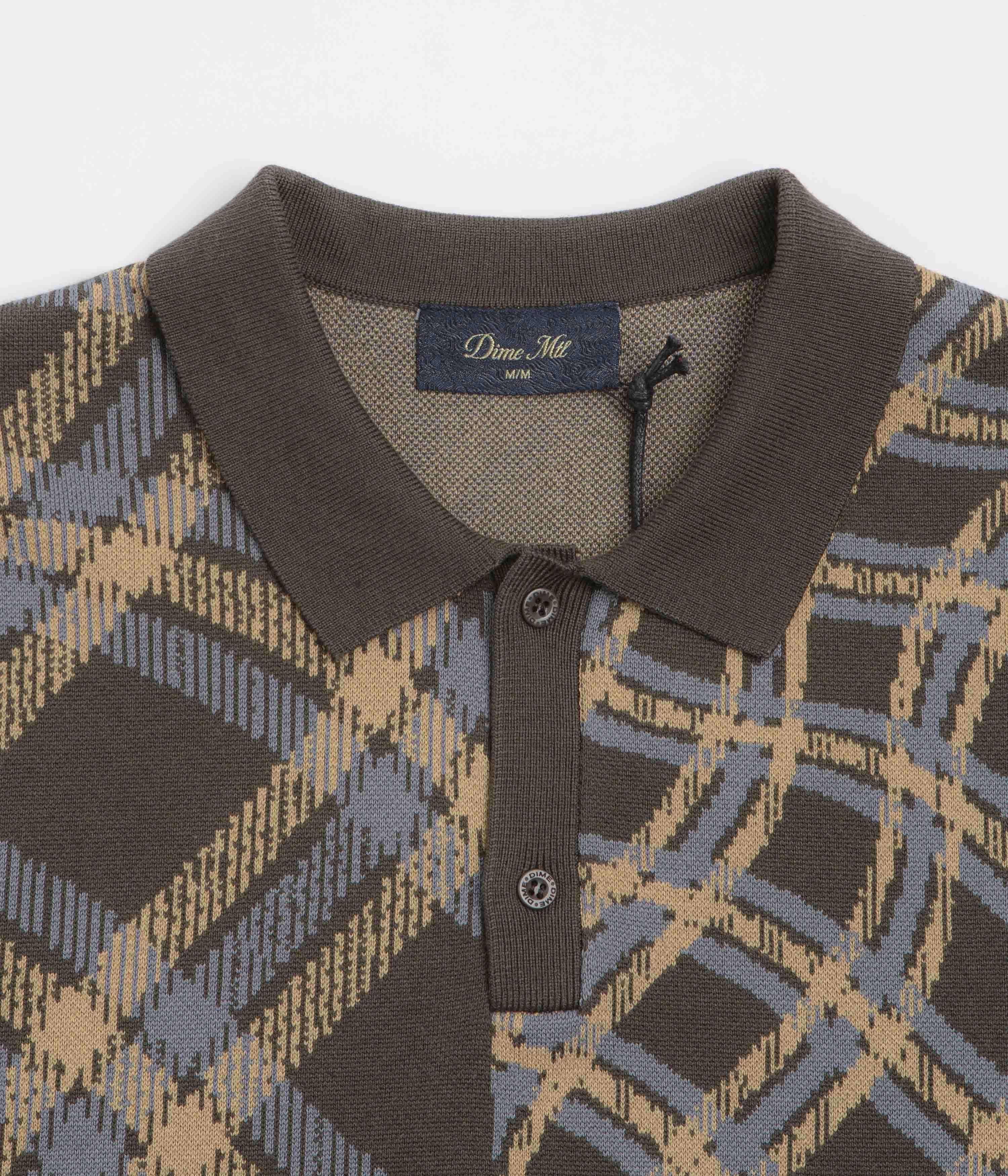 Durable Texture Linen blend Dime Antique Polo Shirt - Brown Multi
