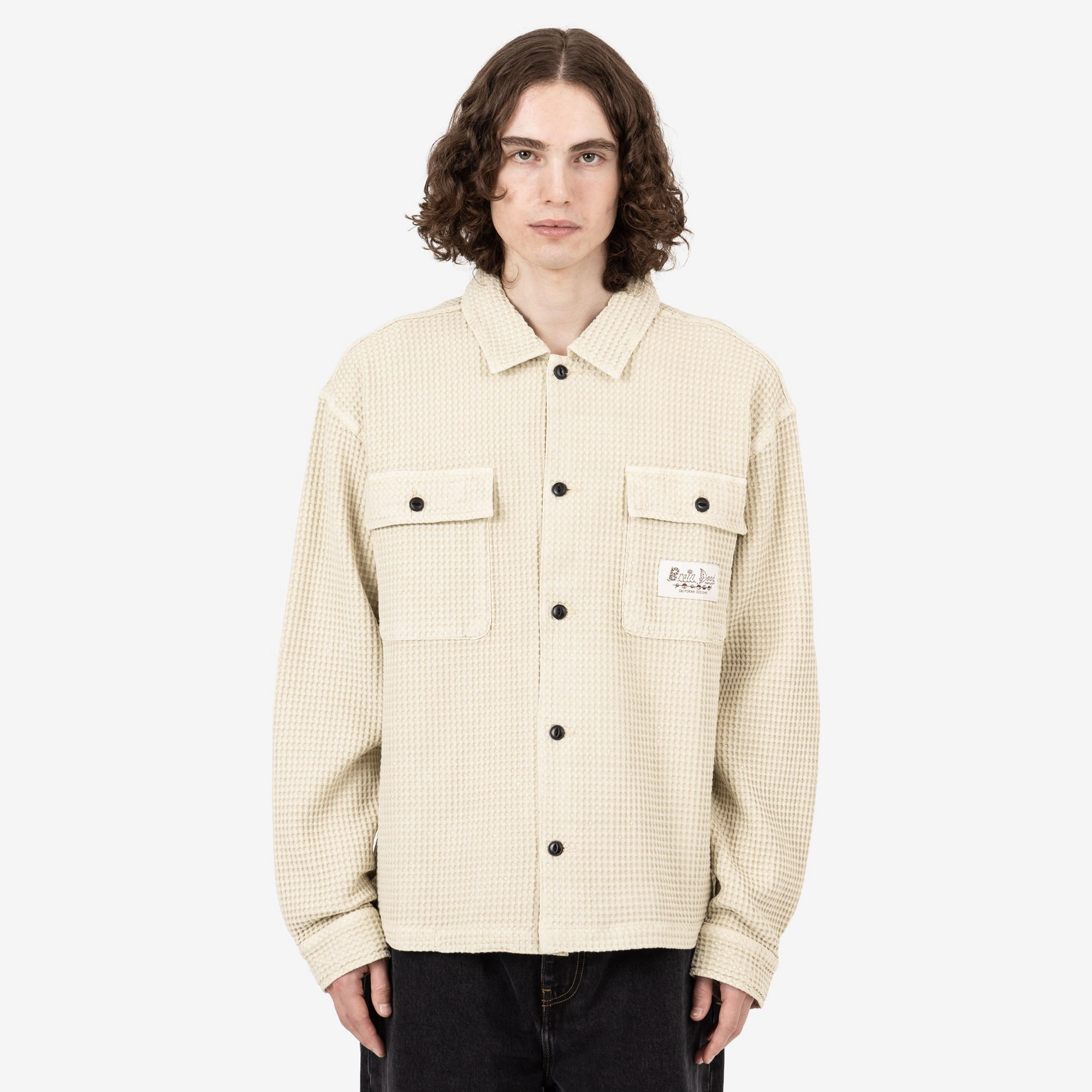 Versatile Wear Anti Static Finish Brain Dead Waffle Button Front Shirt / Tan