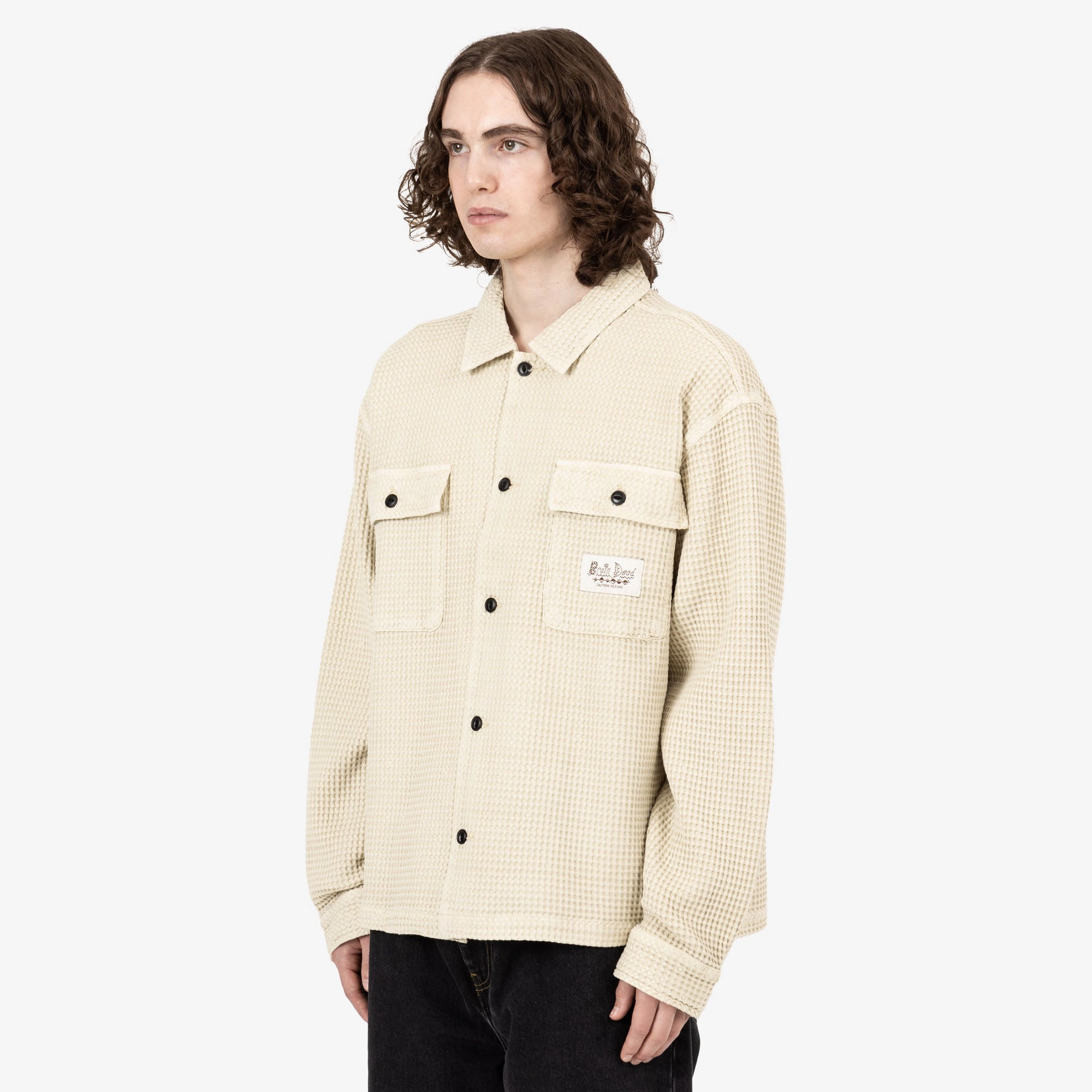 Brain Dead Waffle Button Front Shirt / Tan Double Needle Hemming