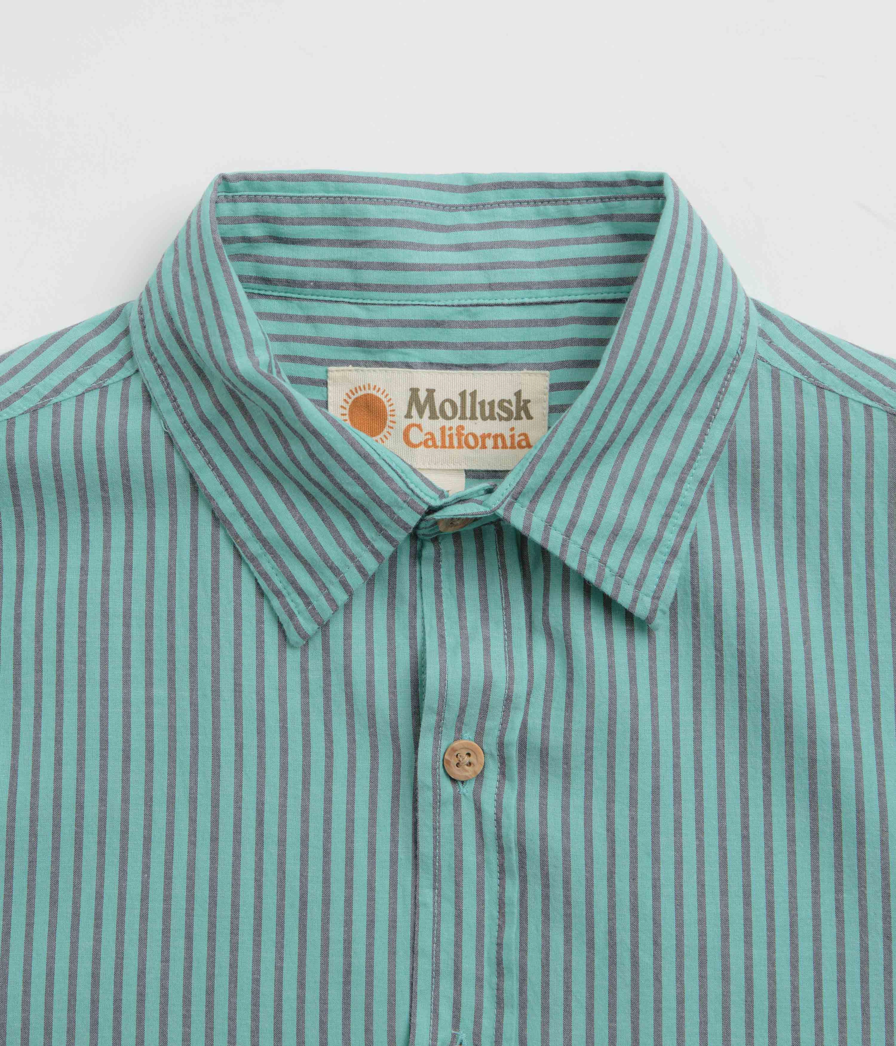 Glossy Texture Travel Friendly Mollusk Summer Shirt - Blue Teal Stripe