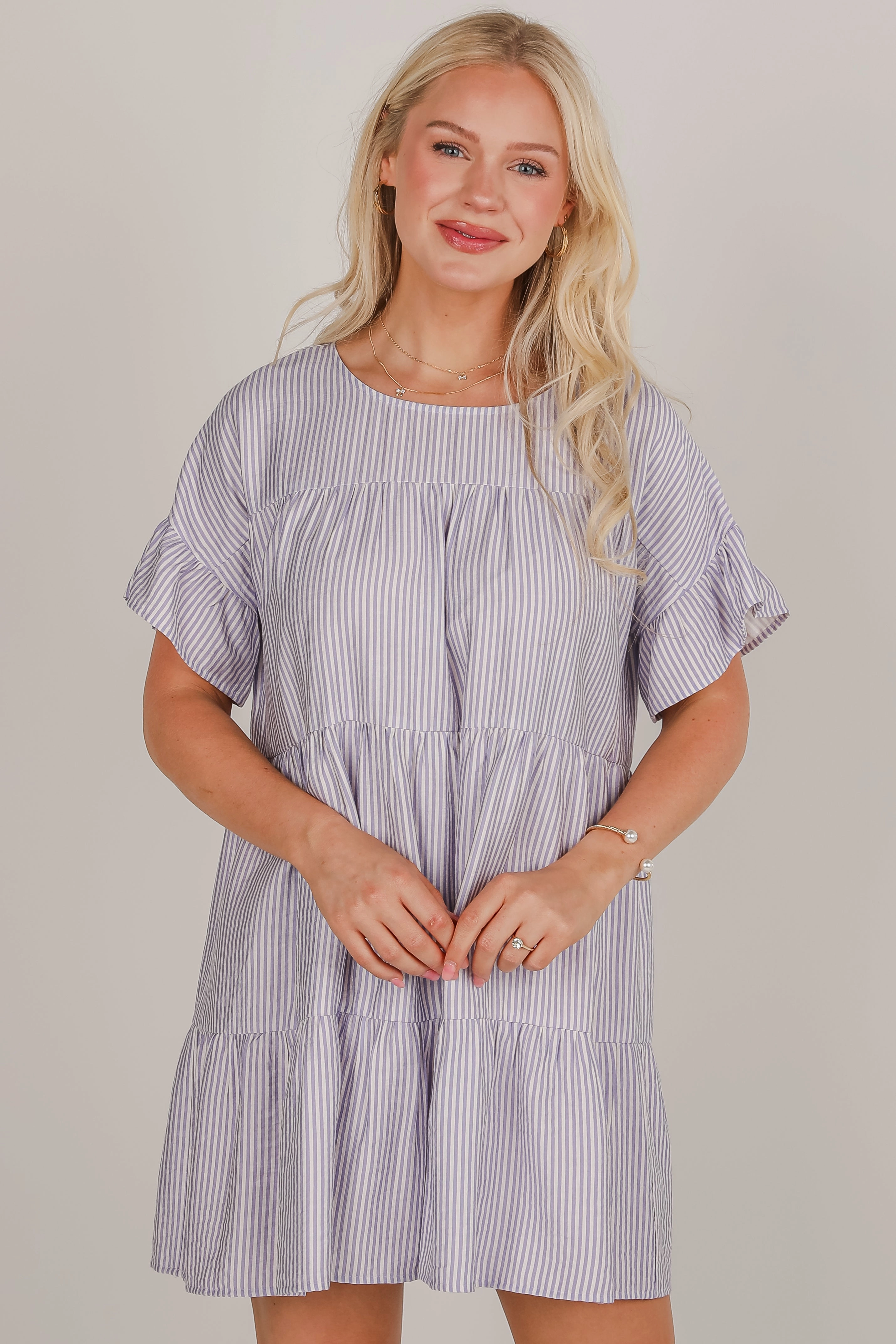 FINAL SALE - Perfect Pace Striped Tiered Mini Dress Mood Glow