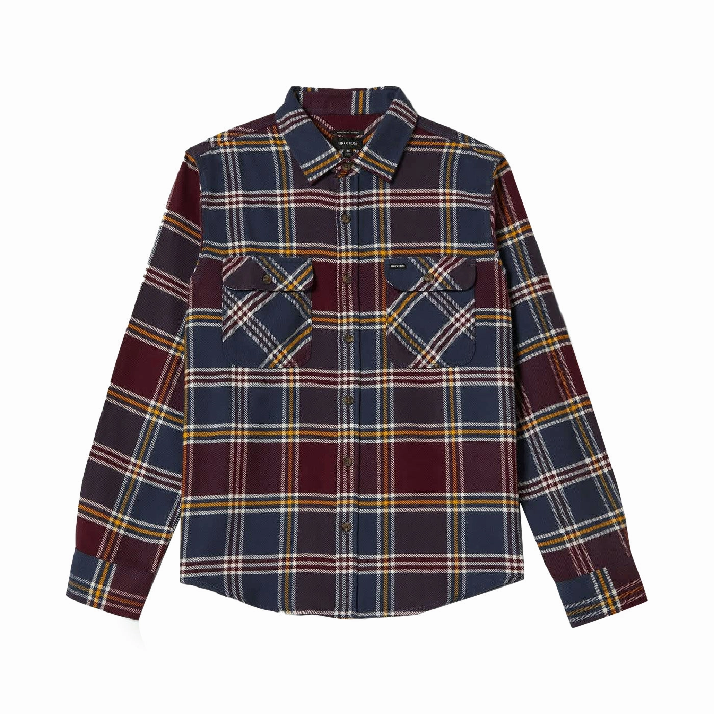 Brixton Bowery L/S  Flannel Shirt - Mood Indigo / Port / Saffron Soft Stretch Collar Durable Button Closures