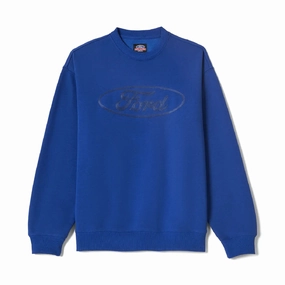 Casual Vibes Herringbone Brixton Ford Number One Fleece  Crew Sweatshirt - Ford Blue