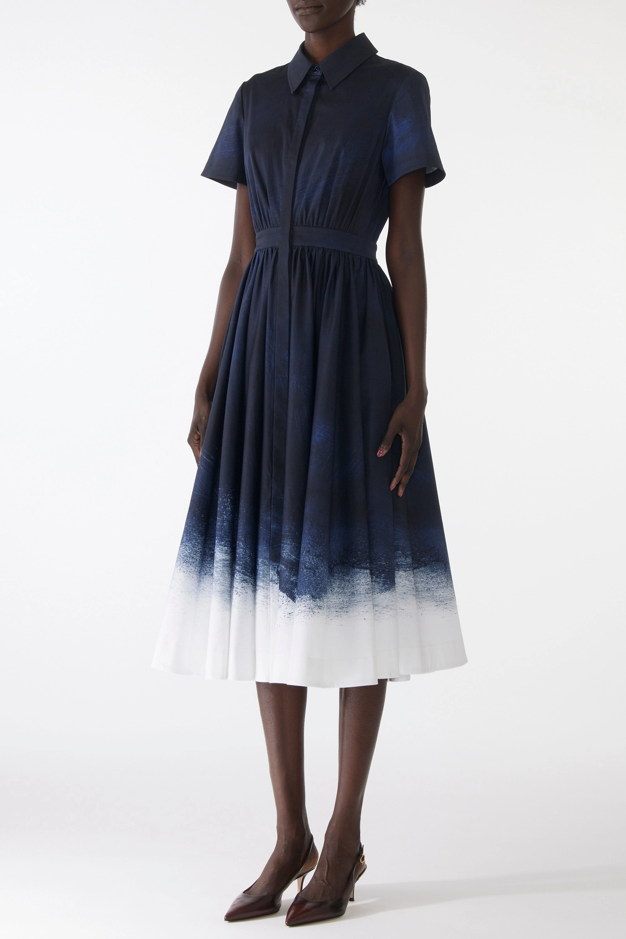 NoiseFreeFabric Relaxed Line BRUSHED CANVAS PRINTED STRETCH COTTON SHIRTDRESS