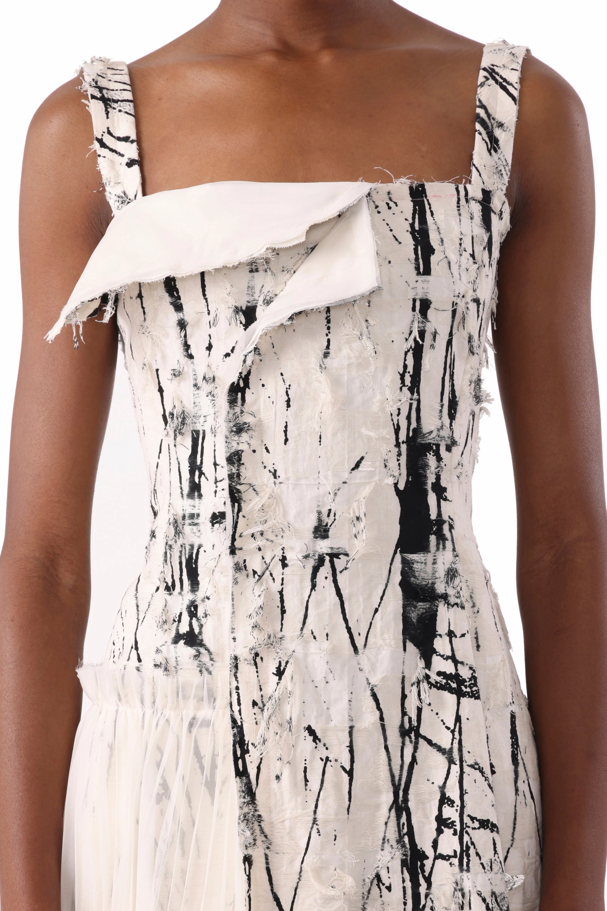 Cocktail-Party BRUSHSTROKE FRAY JACQUARD ASYMETRICAL DRESS WITH PLEATED SKIRT