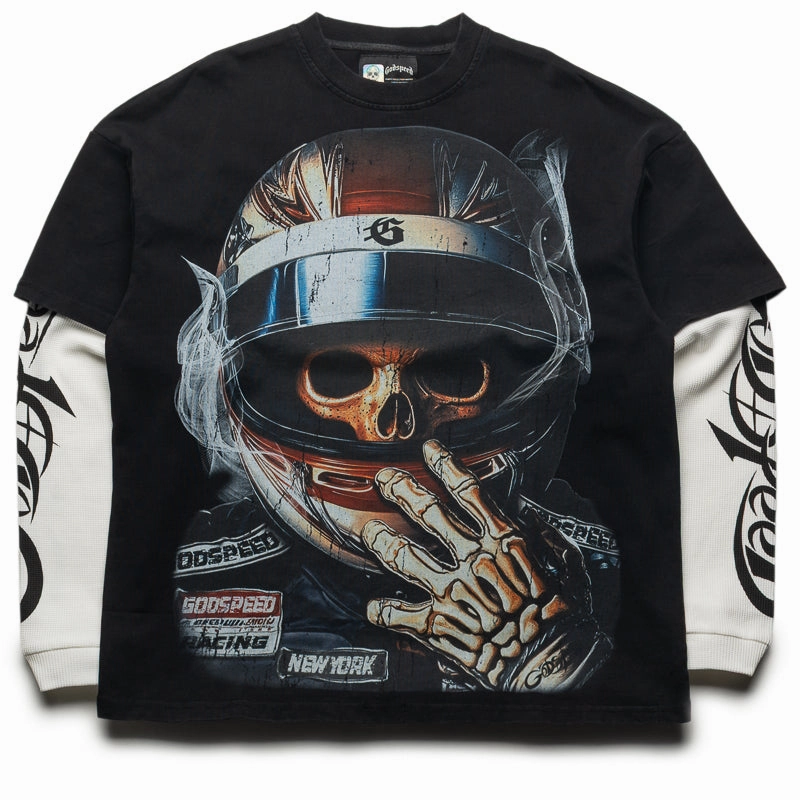 Zip Closure beach scene Godspeed New York F1 World Cup Layered Tee - Black