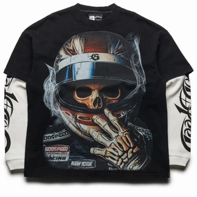 Zip Closure beach scene Godspeed New York F1 World Cup Layered Tee - Black