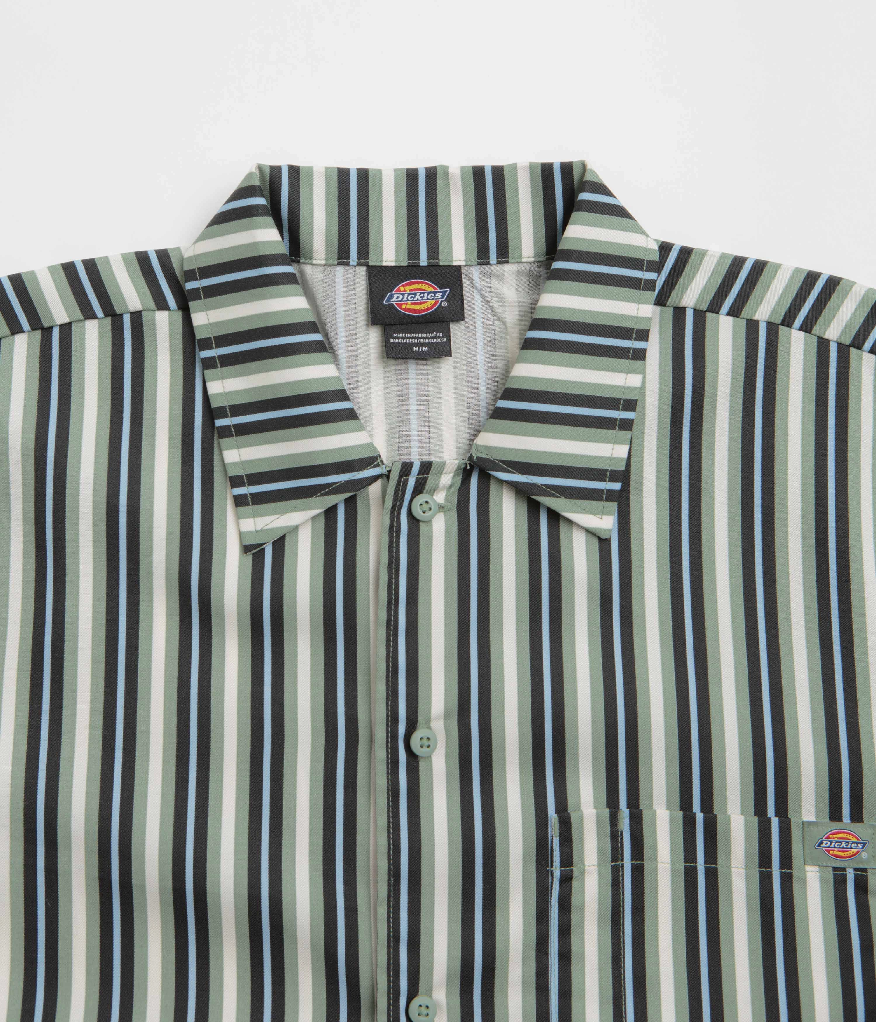 Comfy Layer youth trend Dickies Multi Stripe Work Short Sleeve Shirt - Iceberg Green