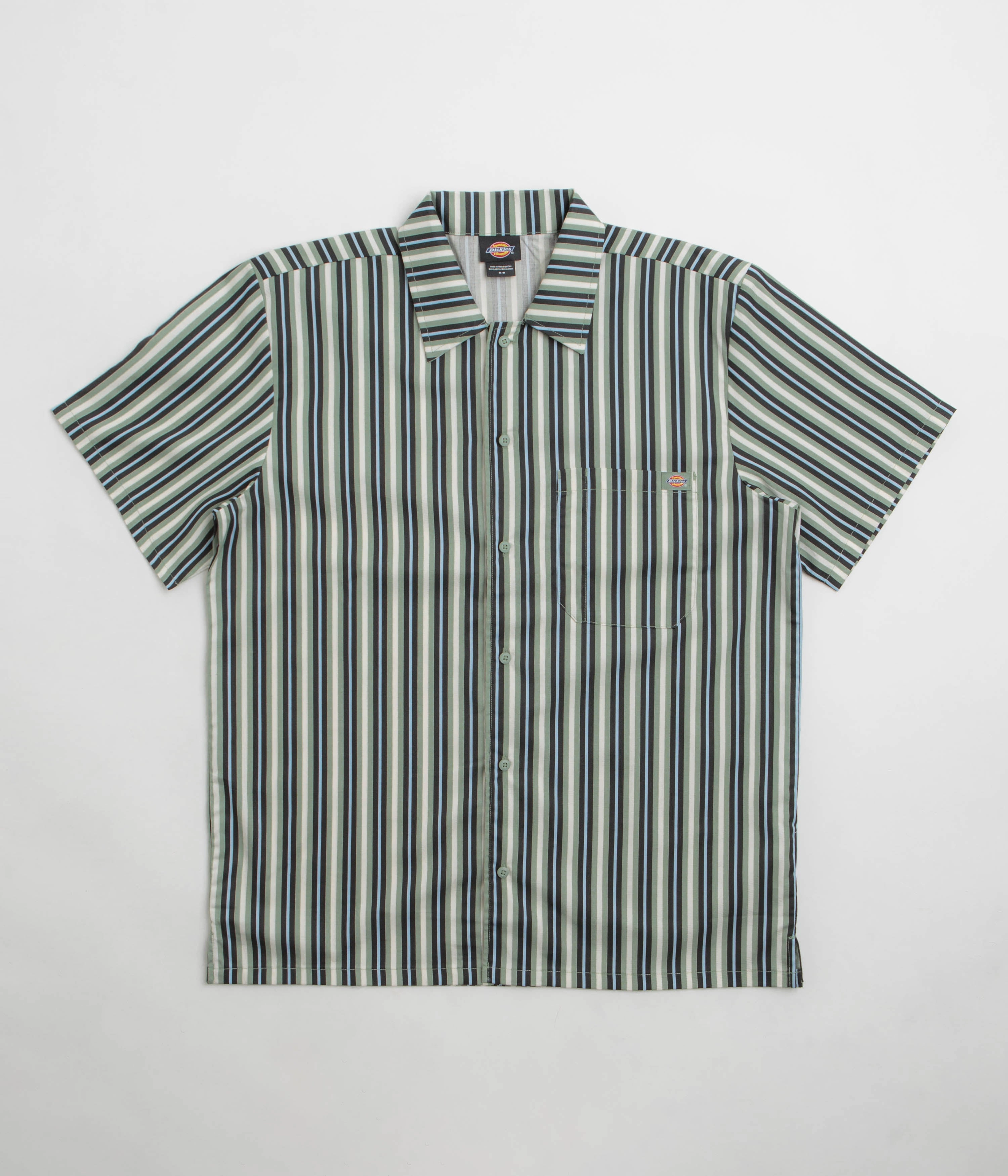 Dickies Multi Stripe Work Short Sleeve Shirt - Iceberg Green Printed Pattern Non Static Finish