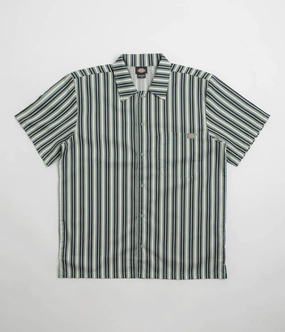 Dickies Multi Stripe Work Short Sleeve Shirt - Iceberg Green Printed Pattern Non Static Finish