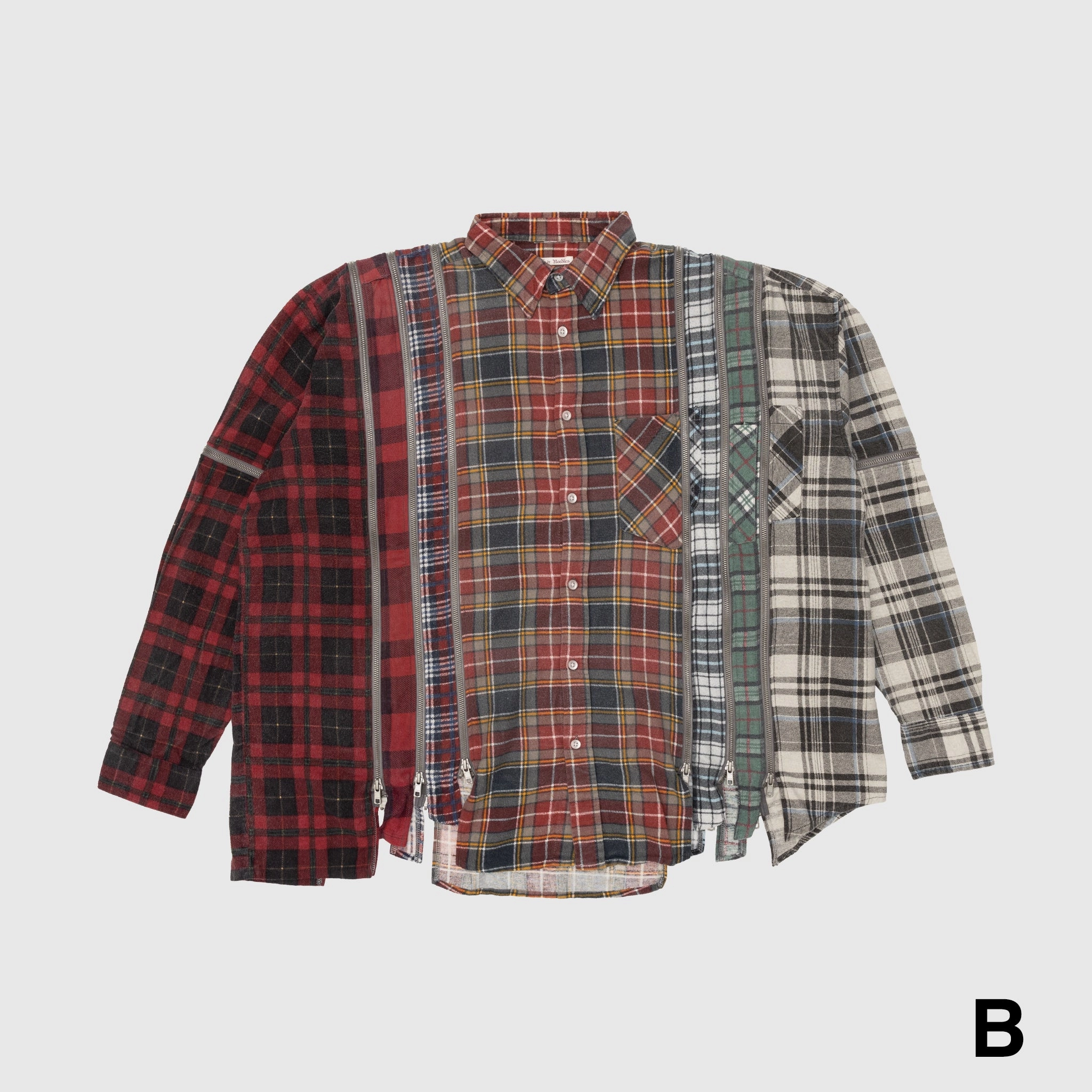 REBUILD BY NEEDLES 7 CUTS ZIPPED WIDE SHIRT mix and match checkered pattern