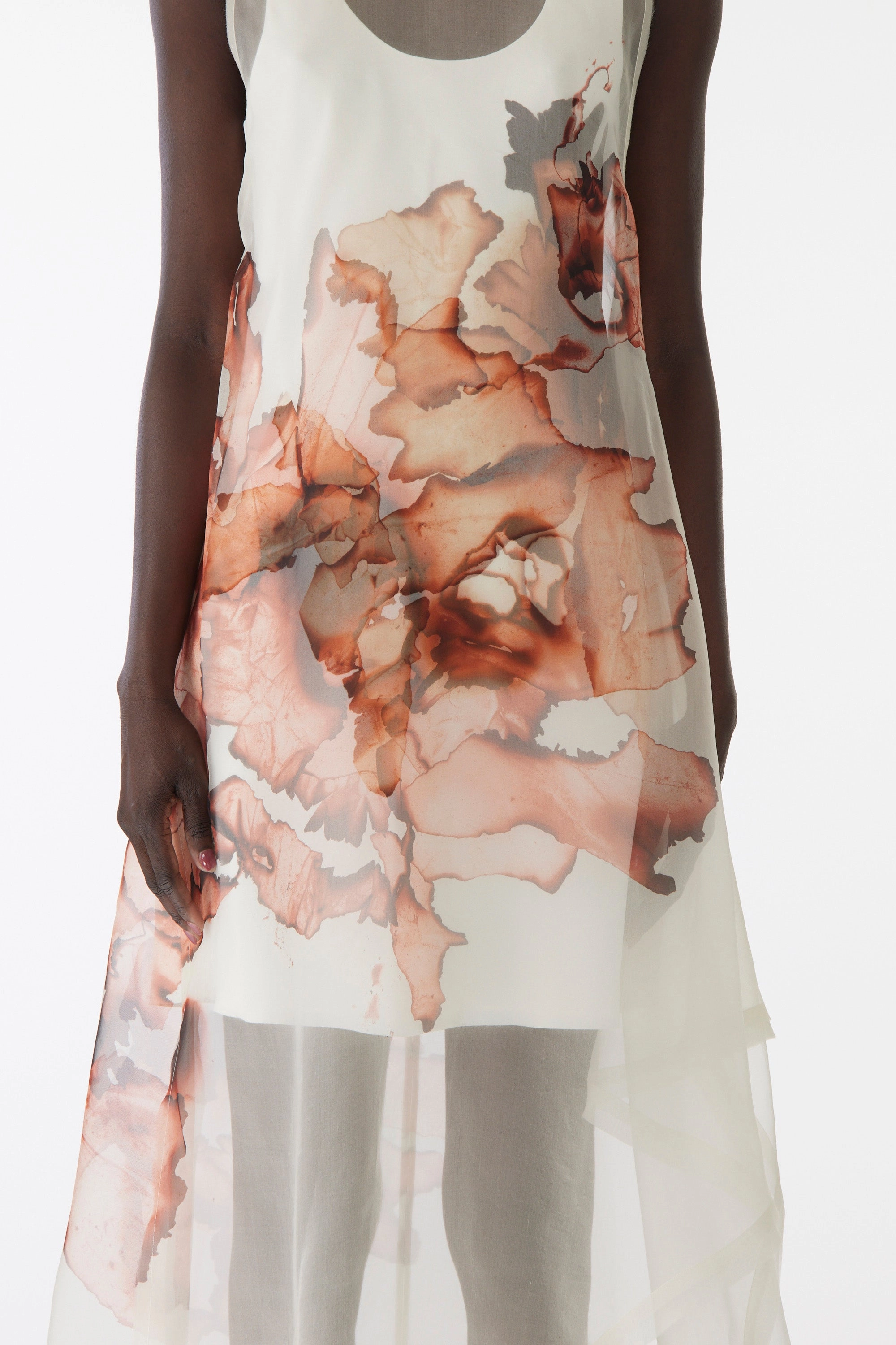 BURNT FLORAL ORGANZA GOWN WITH MINI DRESS LINING Drape Wave