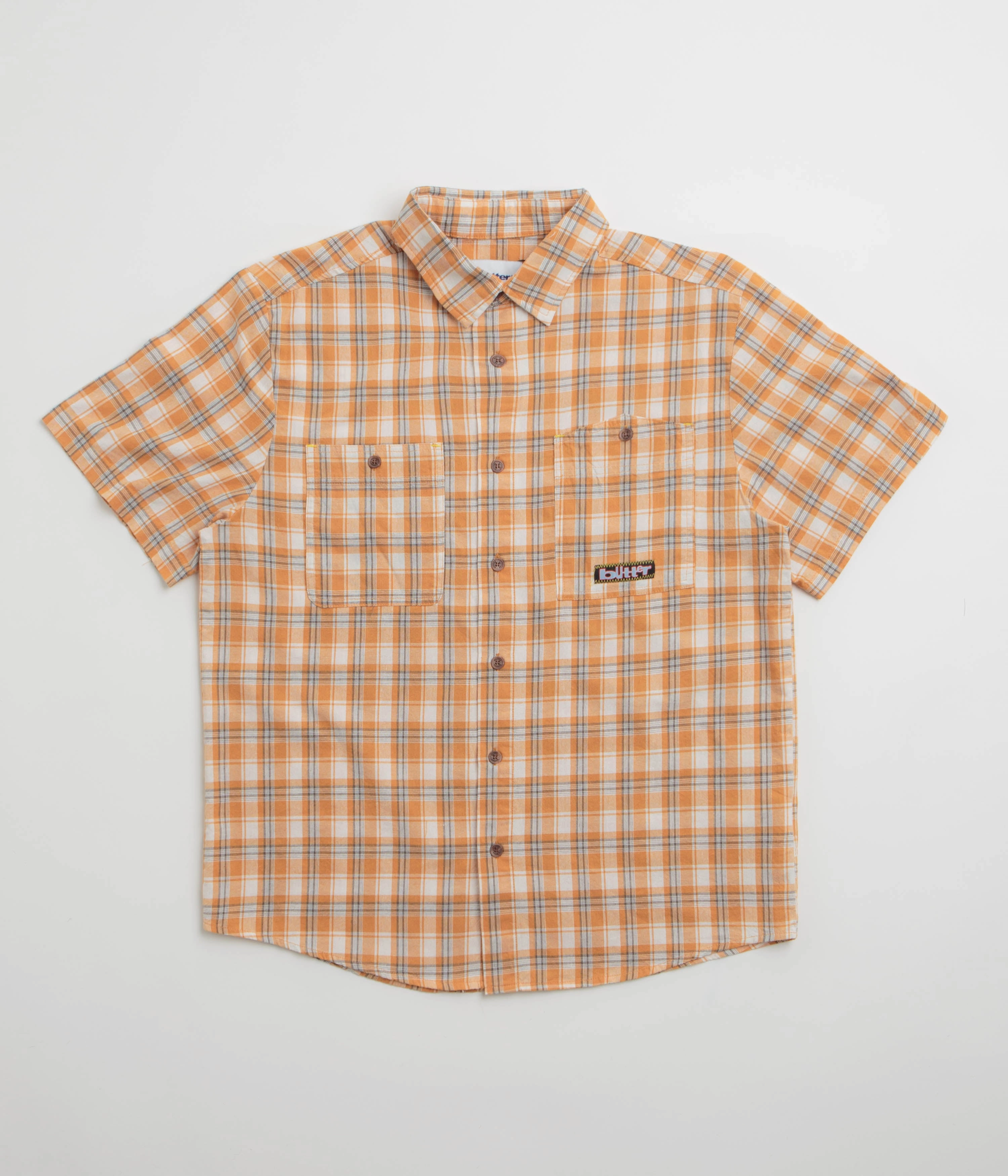 Butter Goods Asymmetrical Short Sleeve Shirt - Mustard fade resistant color