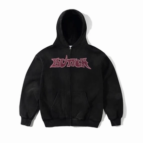 Laser Cut Details Adjustable Hood Butter Goods Encounter Zip-Thru Hoodie - Washed Black