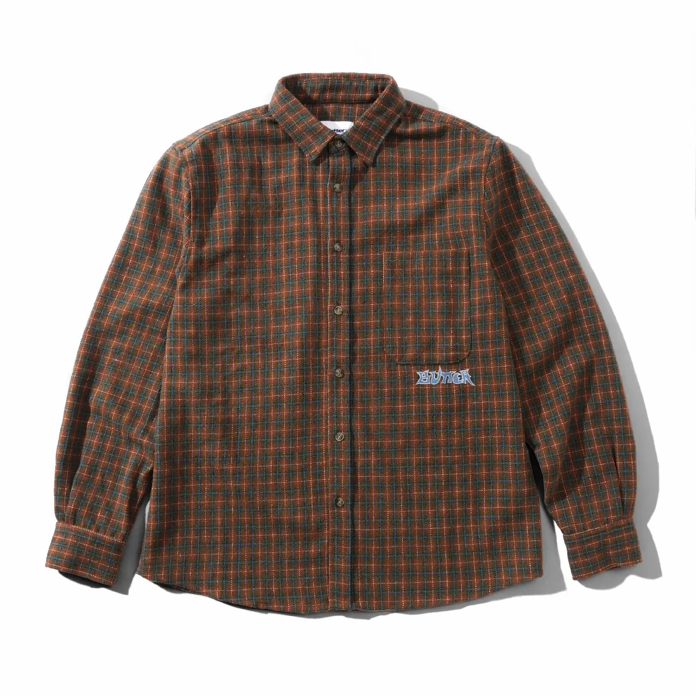Butter Goods L/S Encounter Check Shirt - Brown / Blue Camouflage Print