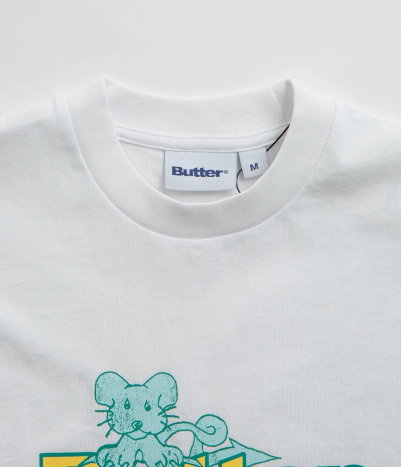 short hem Floral Print Butter Goods Rat Logo T-Shirt - White