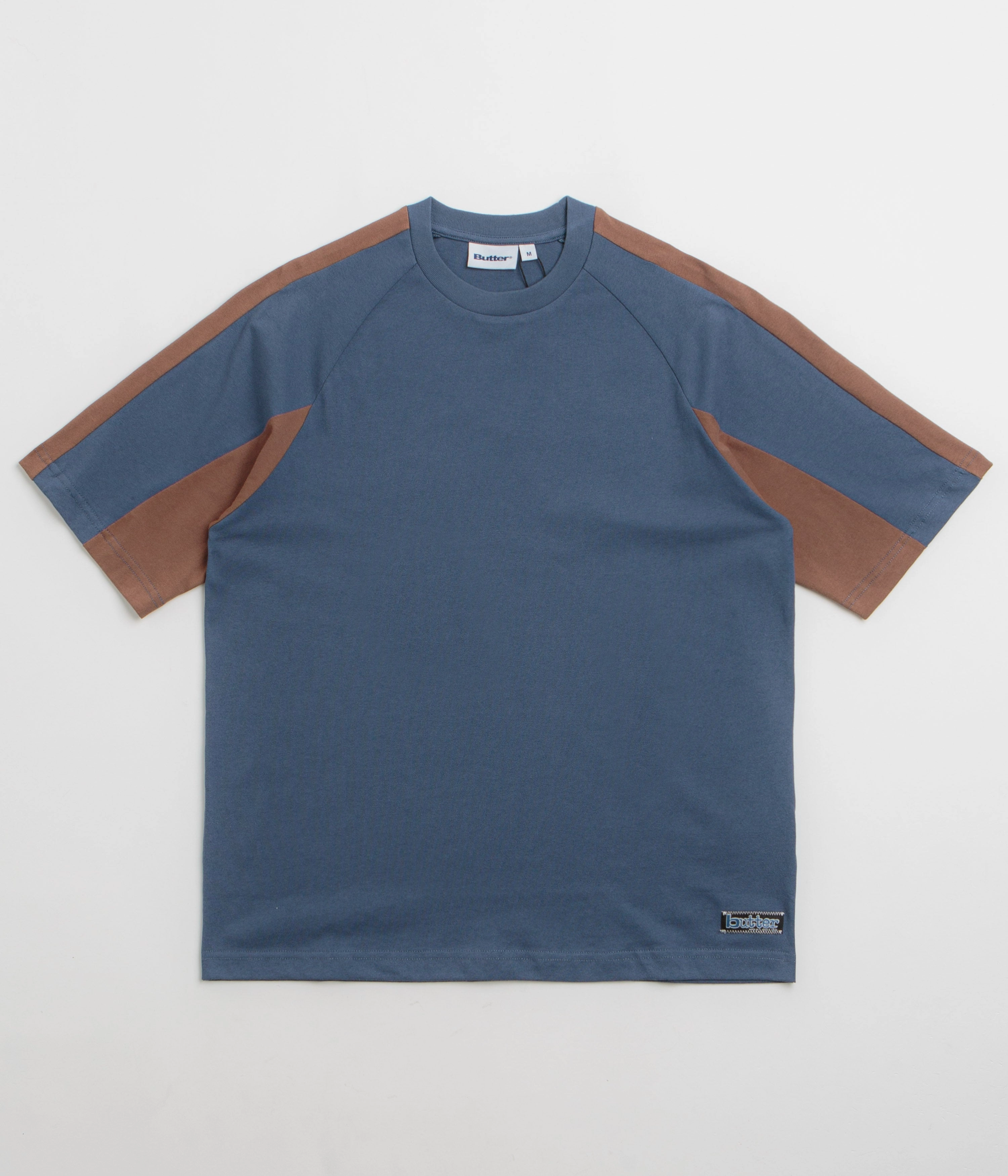 Butter Goods Worldwide Panelled T-Shirt - Denim Striped style