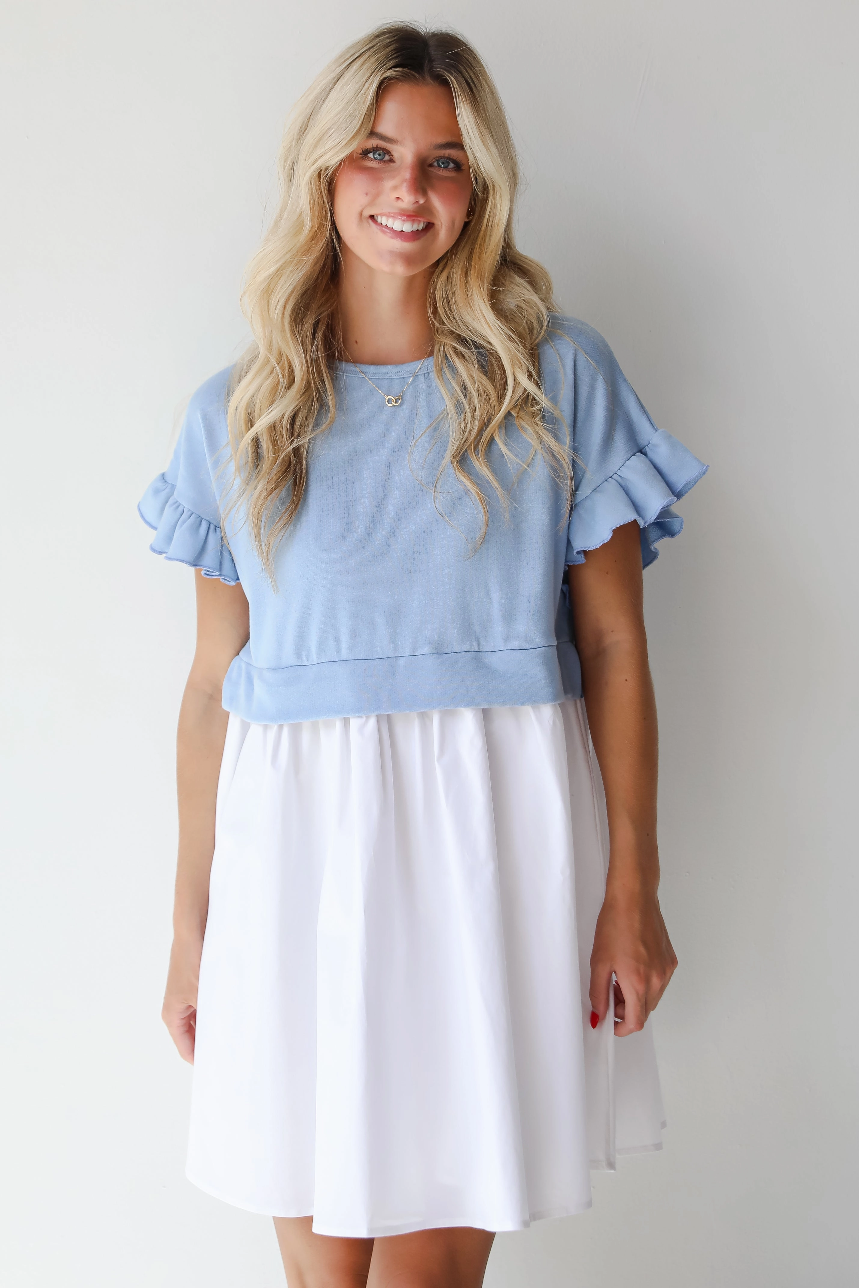 Light Layers FINAL SALE - Thriving Sweetness Blue Contrast Mini Dress