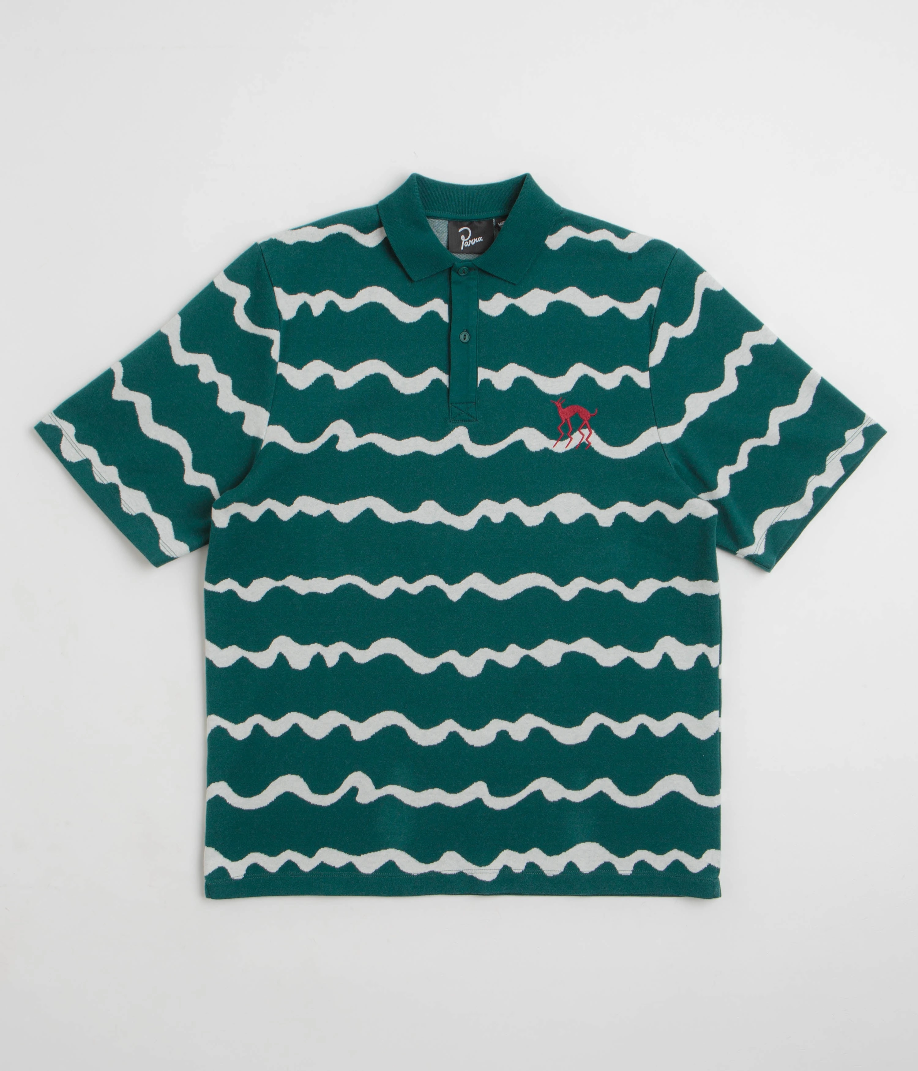 by Parra Broken Waves Polo Shirt - Pine Green Trendy Wear Hooded Neckline