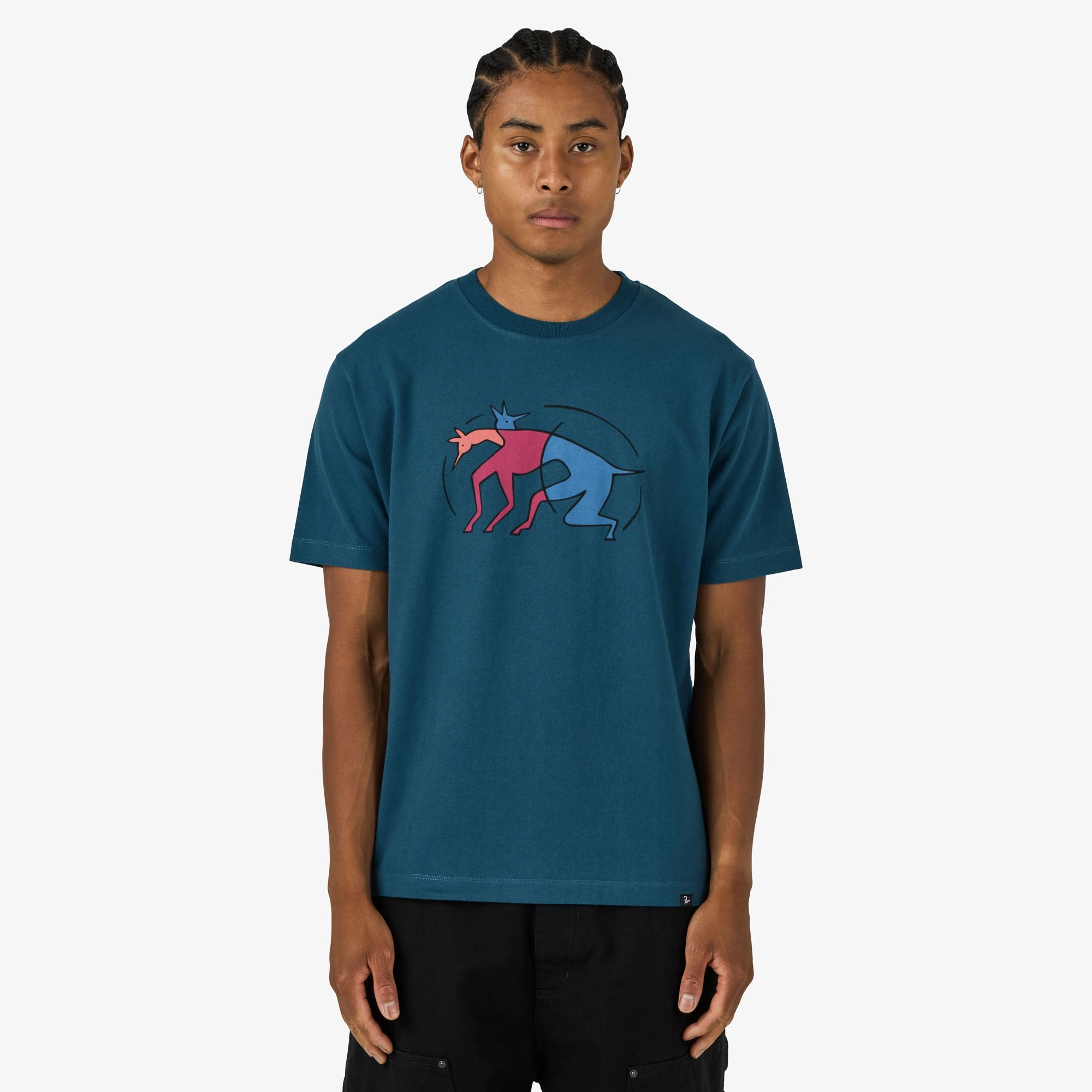 Popular Embroidered by Parra The Zoomies T-Shirt Mallard Green