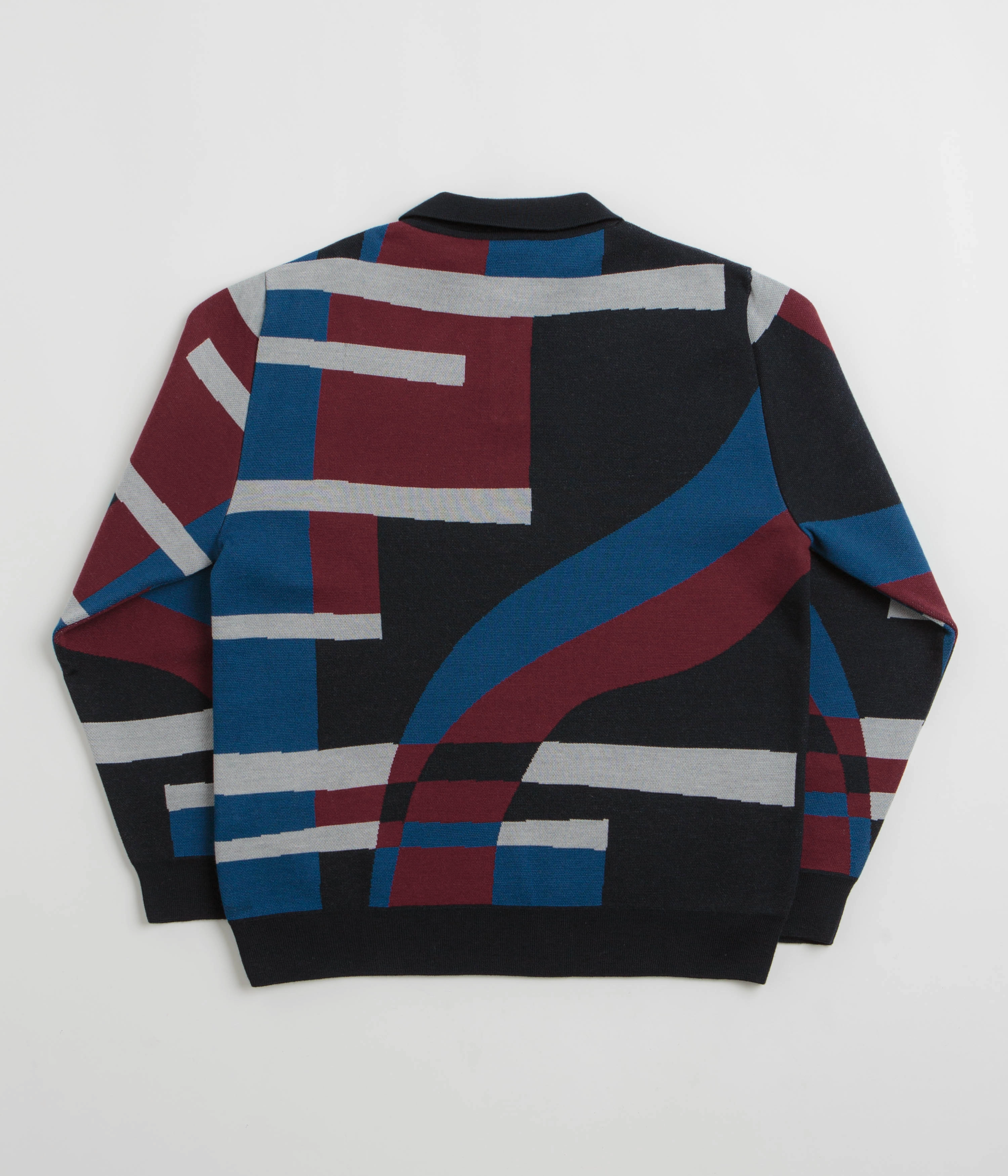 by Parra Vertical Forest Knitted Polo Shirt - Blue Layered Look Adjustable Cuffs