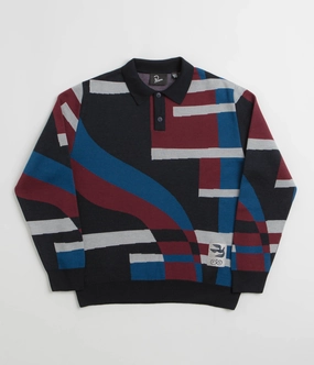 by Parra Vertical Forest Knitted Polo Shirt - Blue Minimal Design High-End Finish