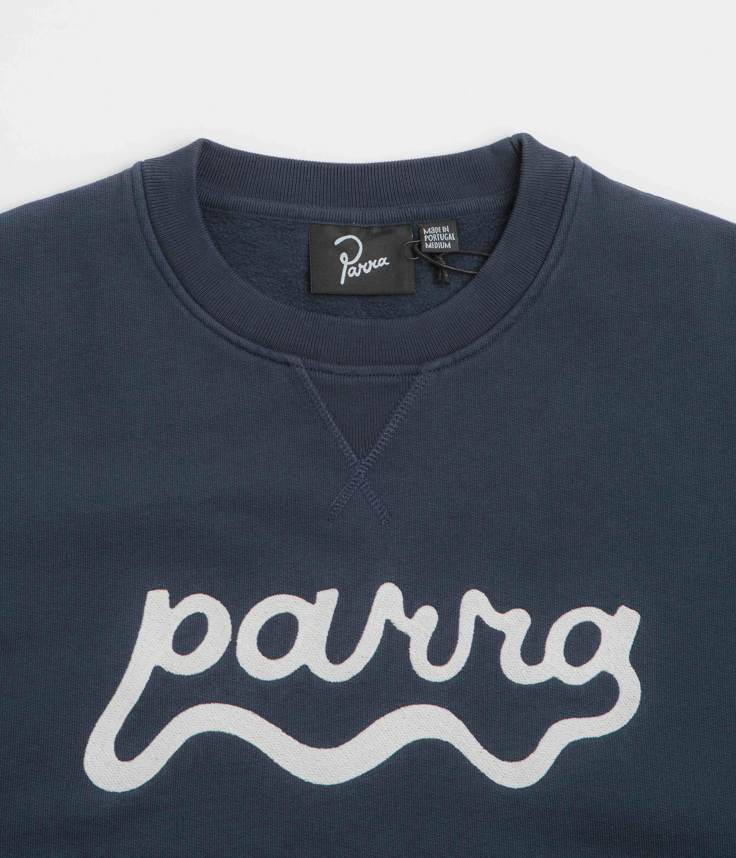 packable product abstract mystery by Parra Water Wave Logo Crewneck Sweatshirt - Navy Blue