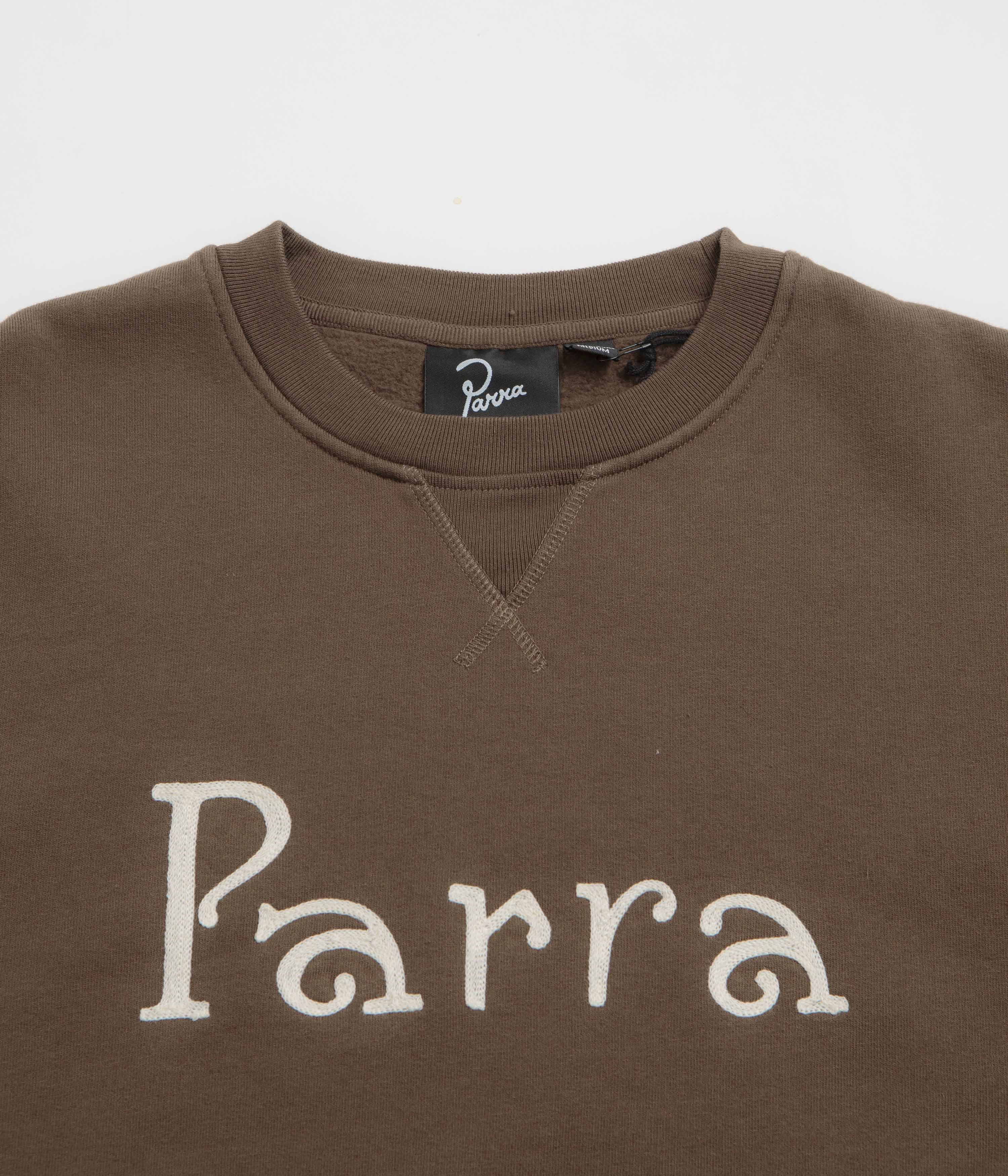 patch accents product snowboarding suitability by Parra Weird Trad Logo Crewneck Sweatshirt - Brown