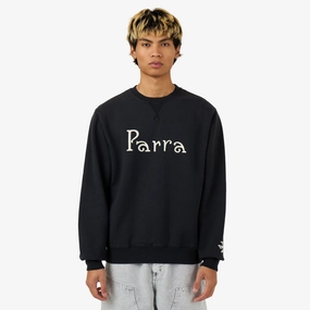 by Parra Weird Trad Logo Crewneck Sweatshirt Dark Navy Bold Patterns wide-leg pants silhouette