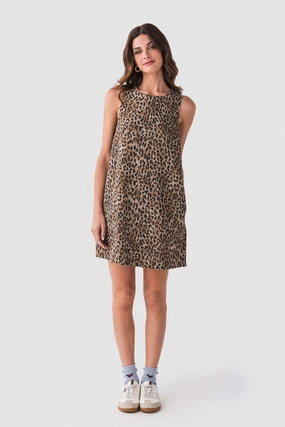 Heritage-Brand Day Outfit Cammelia Round Neck Sleeveless Animal Print Twill Dress