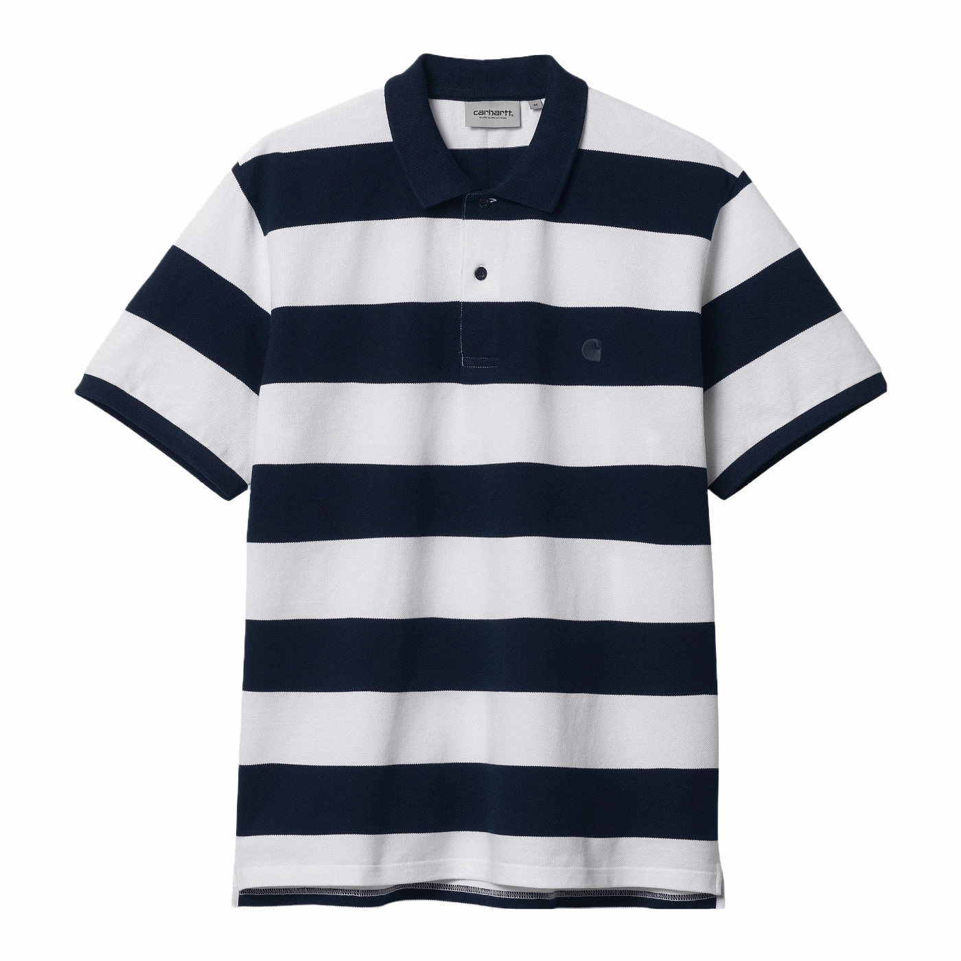 Carhartt WIP Dampier Pique Polo Shirt - Atom Blue / White Adjustable Cuff Closure Geometric Print