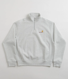 Carhartt Half Zip American Script Sweatshirt - Ash Heather Cool Shades Silk