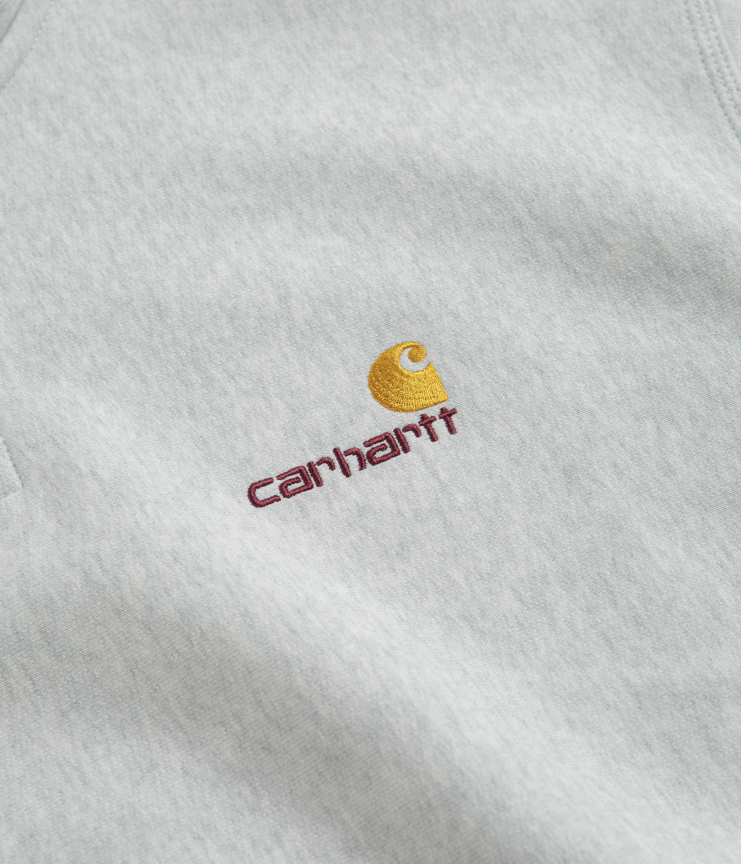 Carhartt Half Zip American Script Sweatshirt - Ash Heather Outdoor Hoodie Buttoned