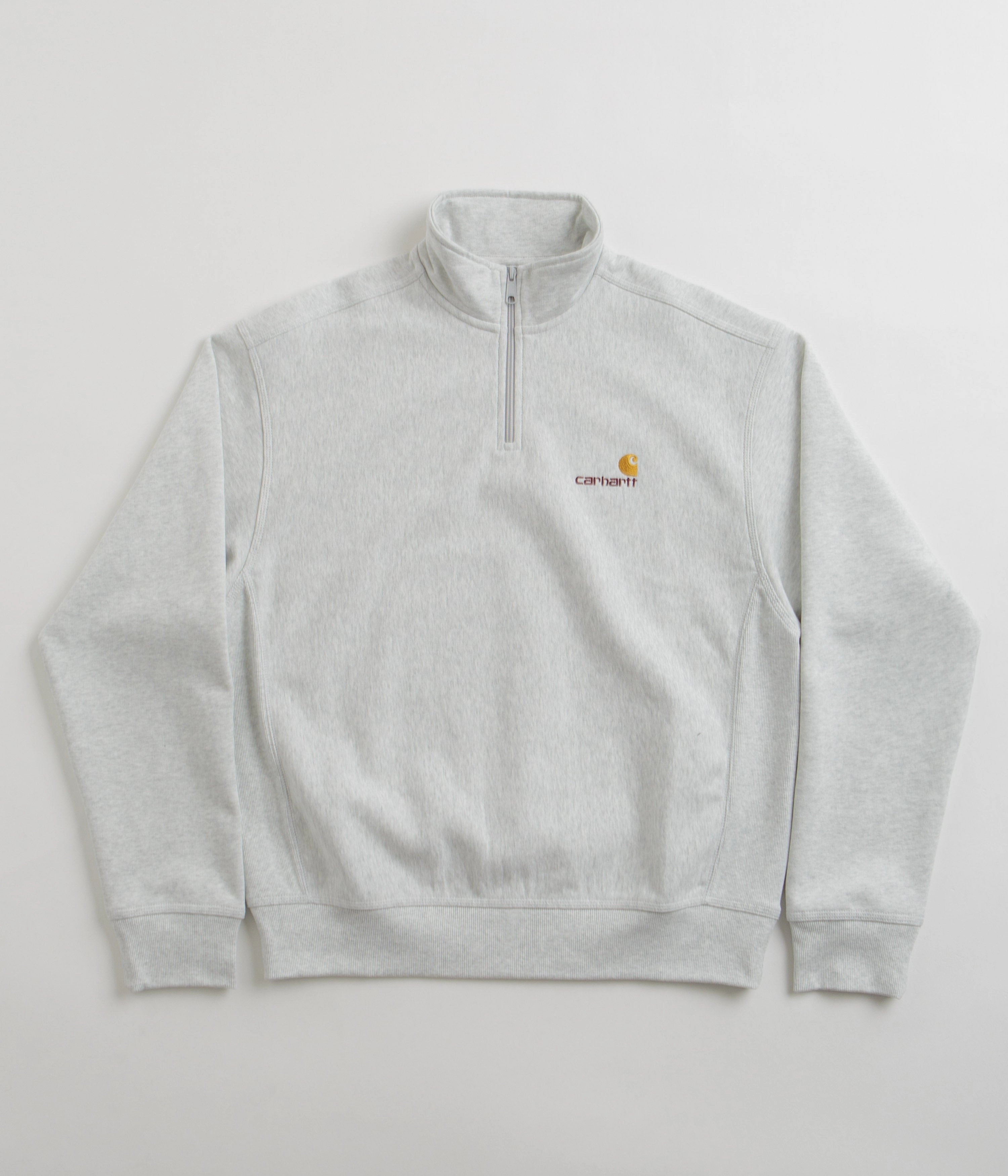 Carhartt Half Zip American Script Sweatshirt - Ash Heather Cool Shades Silk