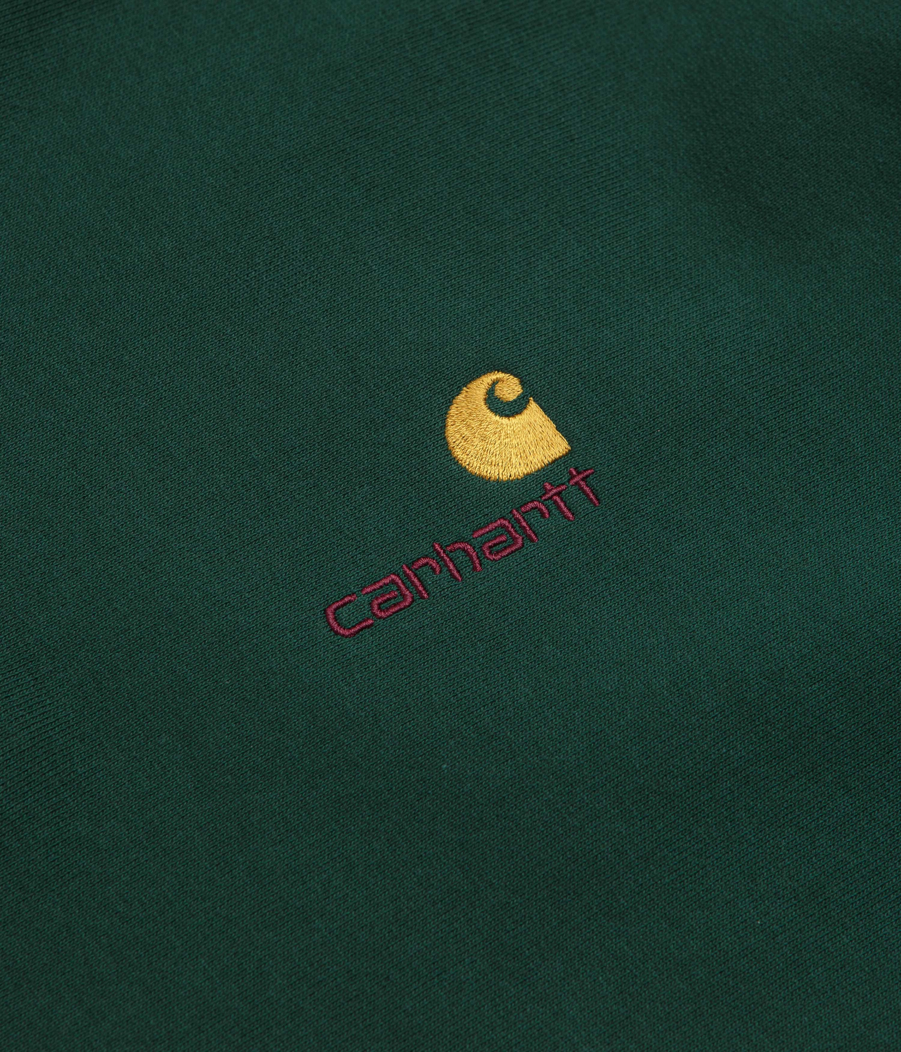 Carhartt Half Zip American Script Sweatshirt - Dark Fir Weekend Comfort