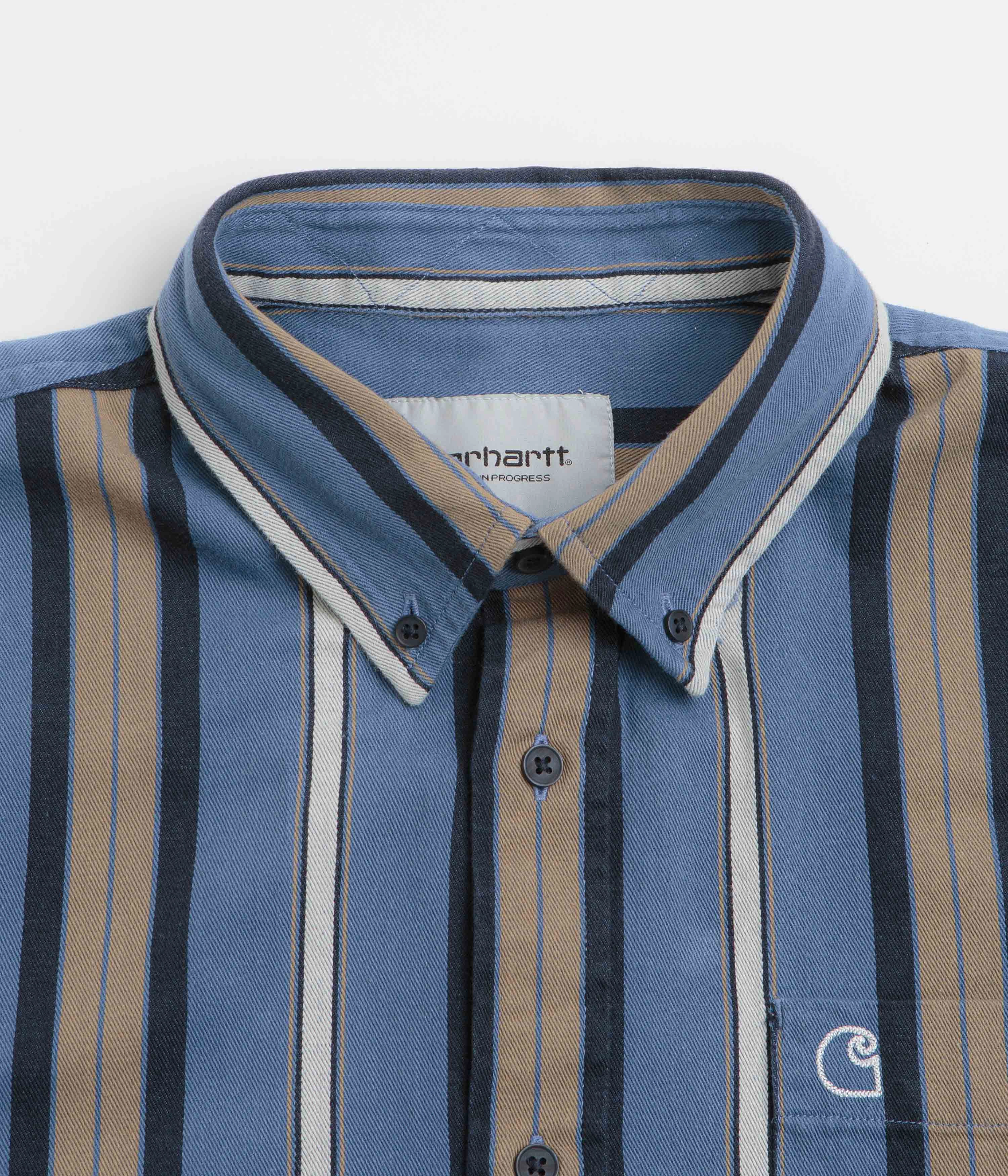 Structured Shoulder Support Carhartt Jarrell Short Sleeve Shirt - Jarrell Stripe / Blue Iris / Wax