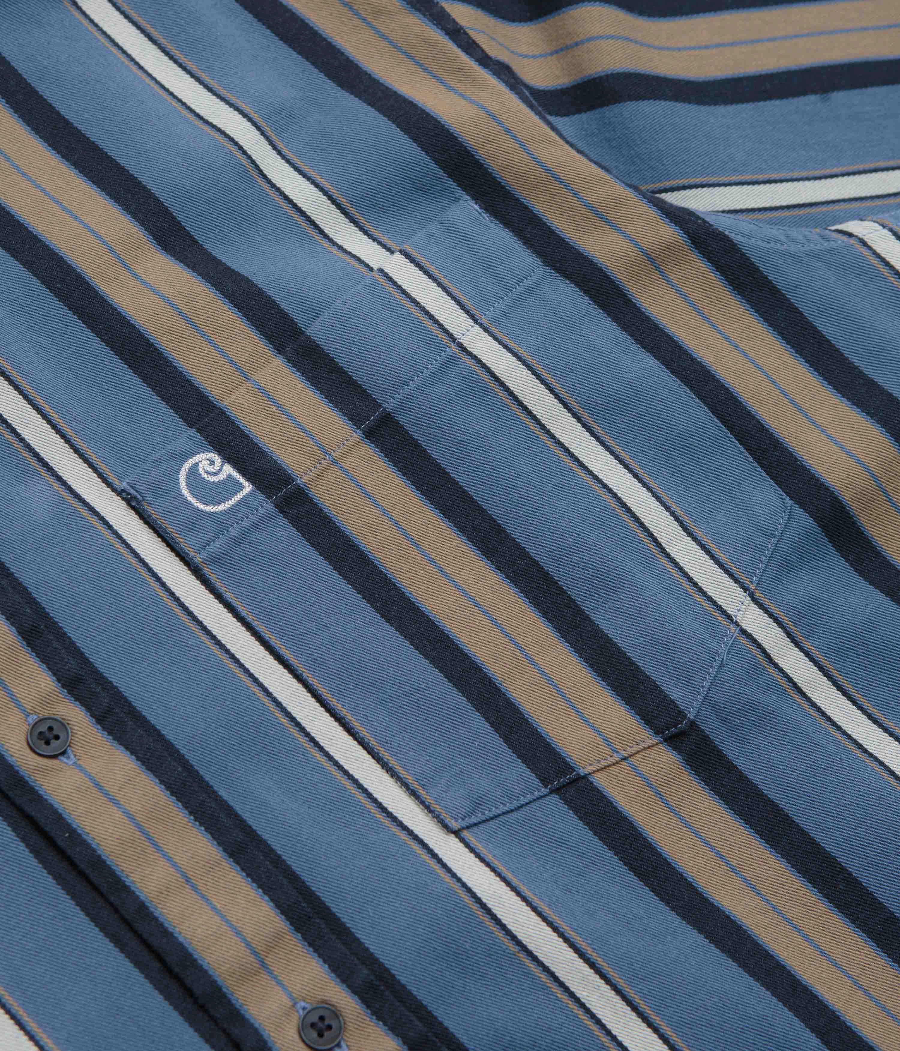 natural fiber Carhartt Jarrell Short Sleeve Shirt - Jarrell Stripe / Blue Iris / Wax