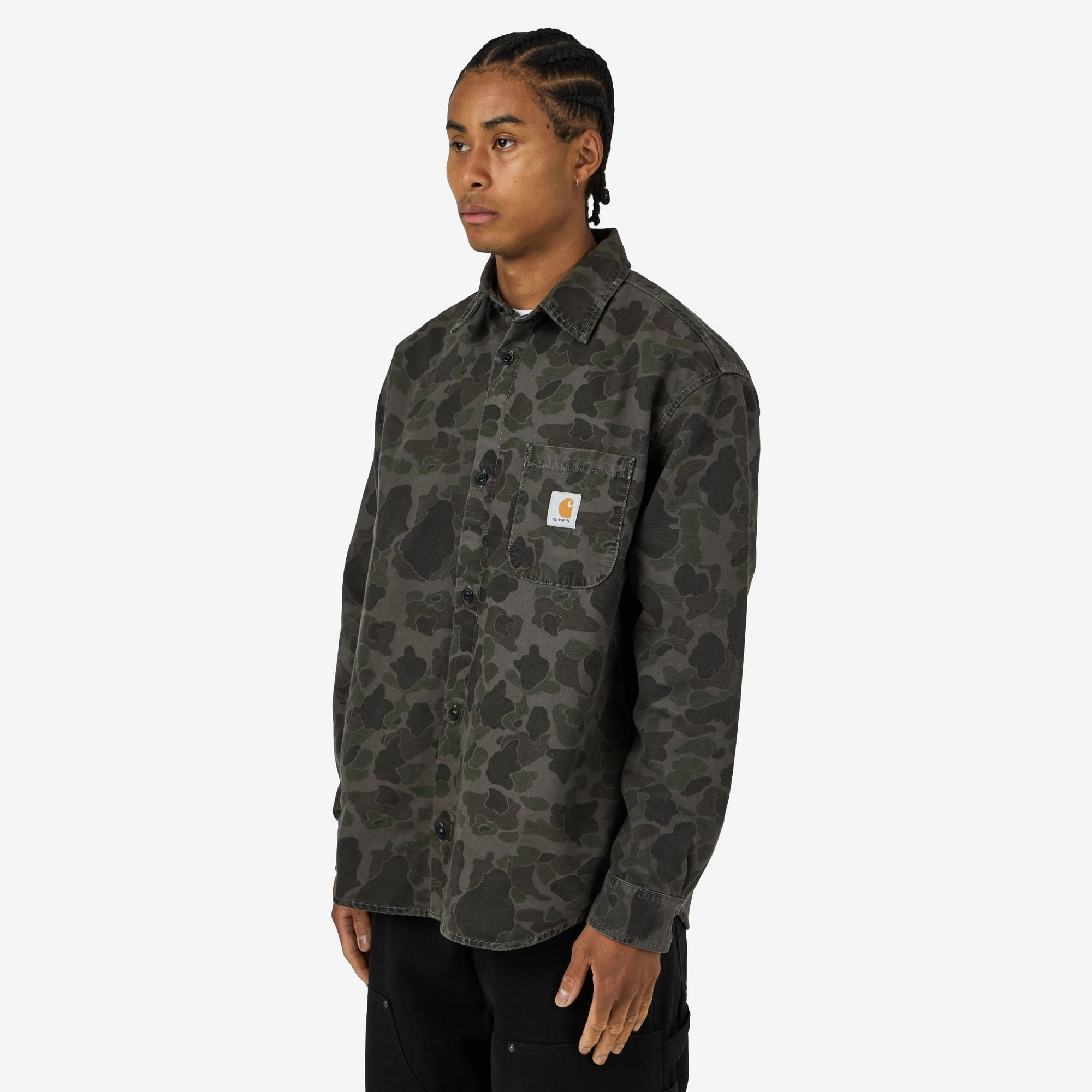 High Neck Everyday Essential Carhartt WIP Longsleeve Duck Shirt Camo Duck Green