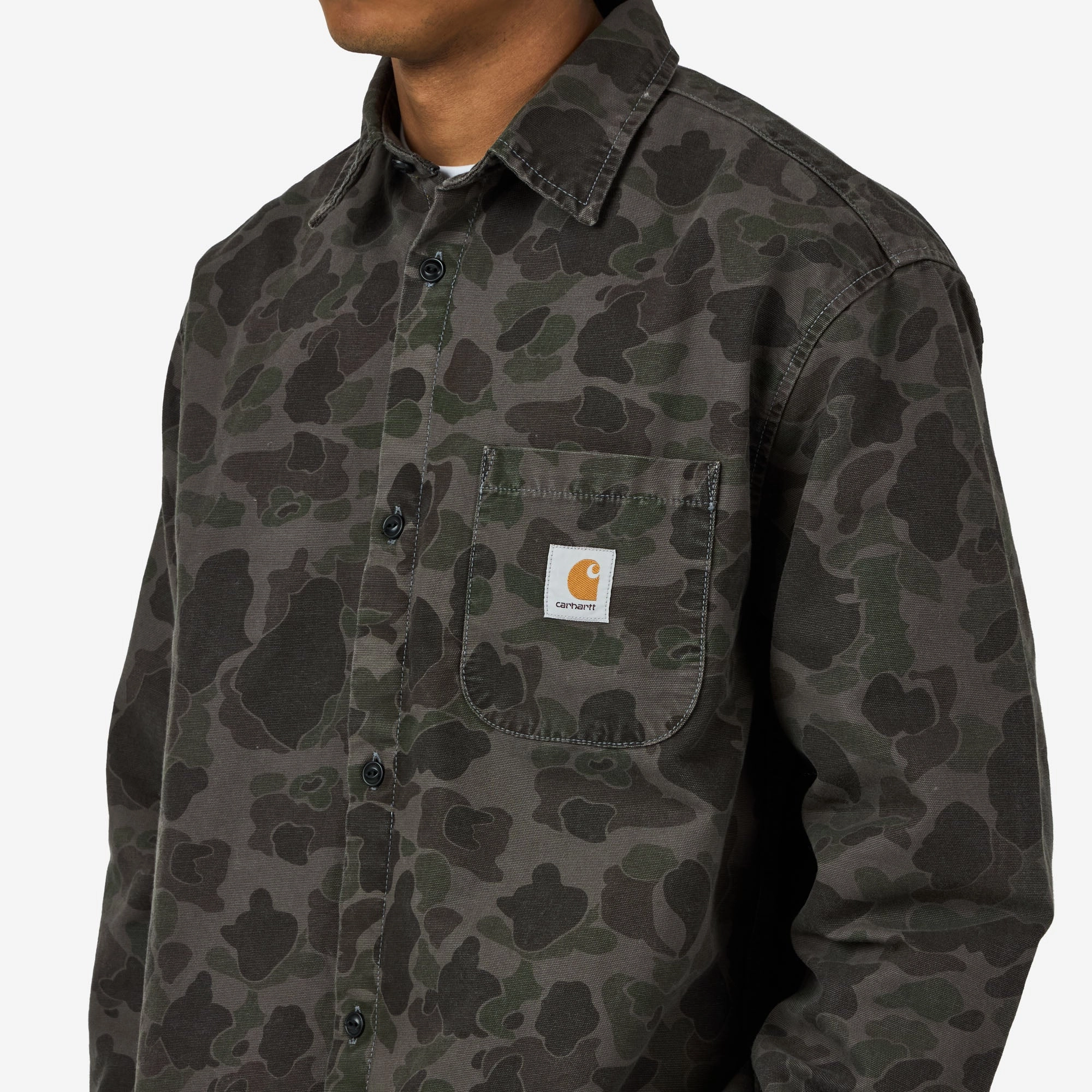 Flexible Shoulder Construction Functional Comfort Carhartt WIP Longsleeve Duck Shirt Camo Duck Green