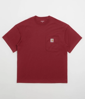gathers Three Thread Overlock Stitching Carhartt Work Pocket T-Shirt - Scarlet