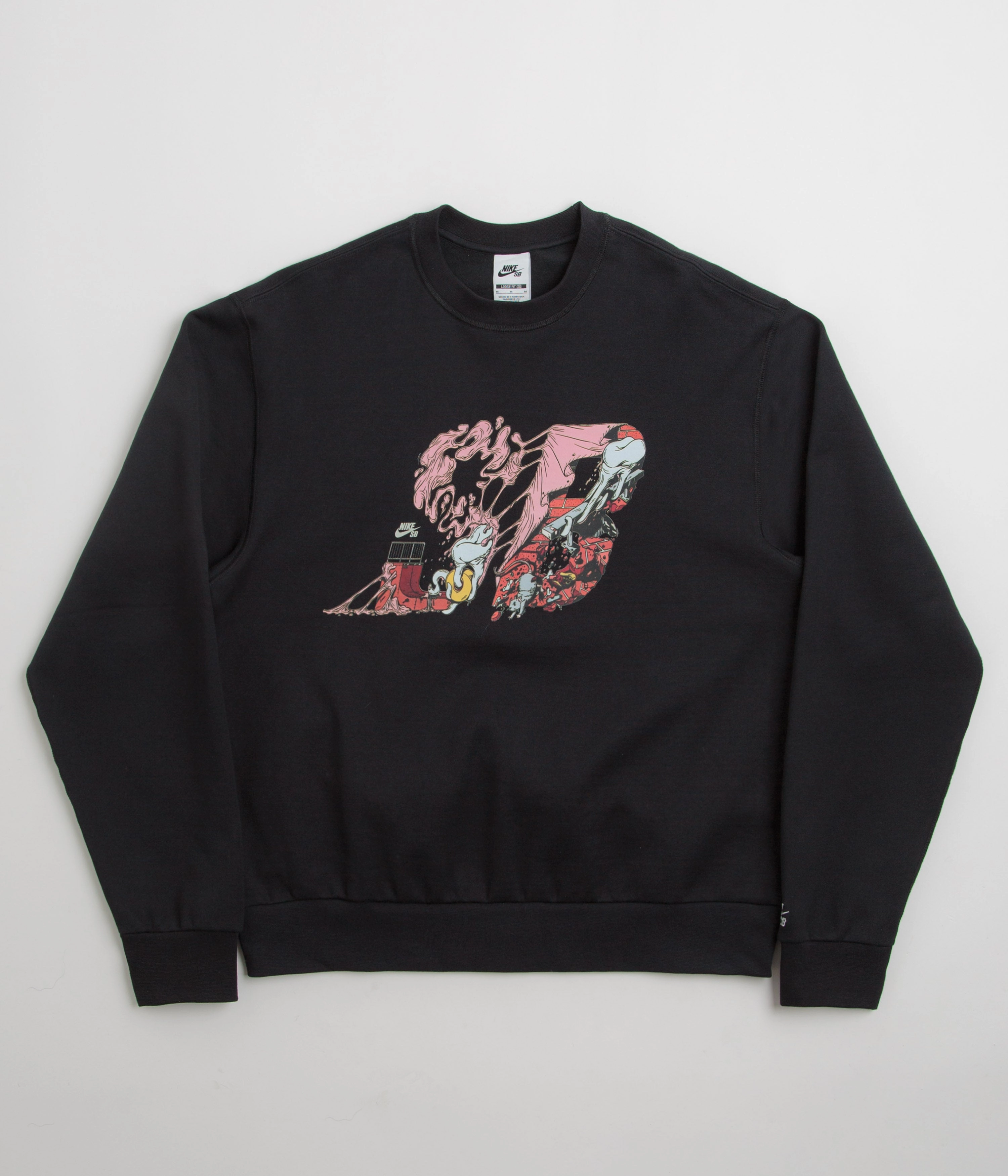 Nike SB Graphic Logo Crewneck Sweatshirt - Black / White Modern Relaxed