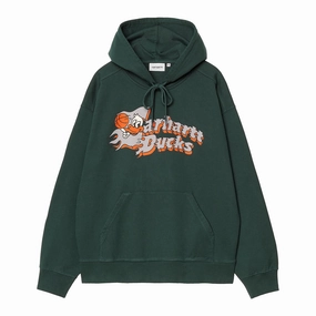 Comfy Design Fit Machine washable Carhartt WIP Hooded Flaming Ducks Sweatshirt - Conifer